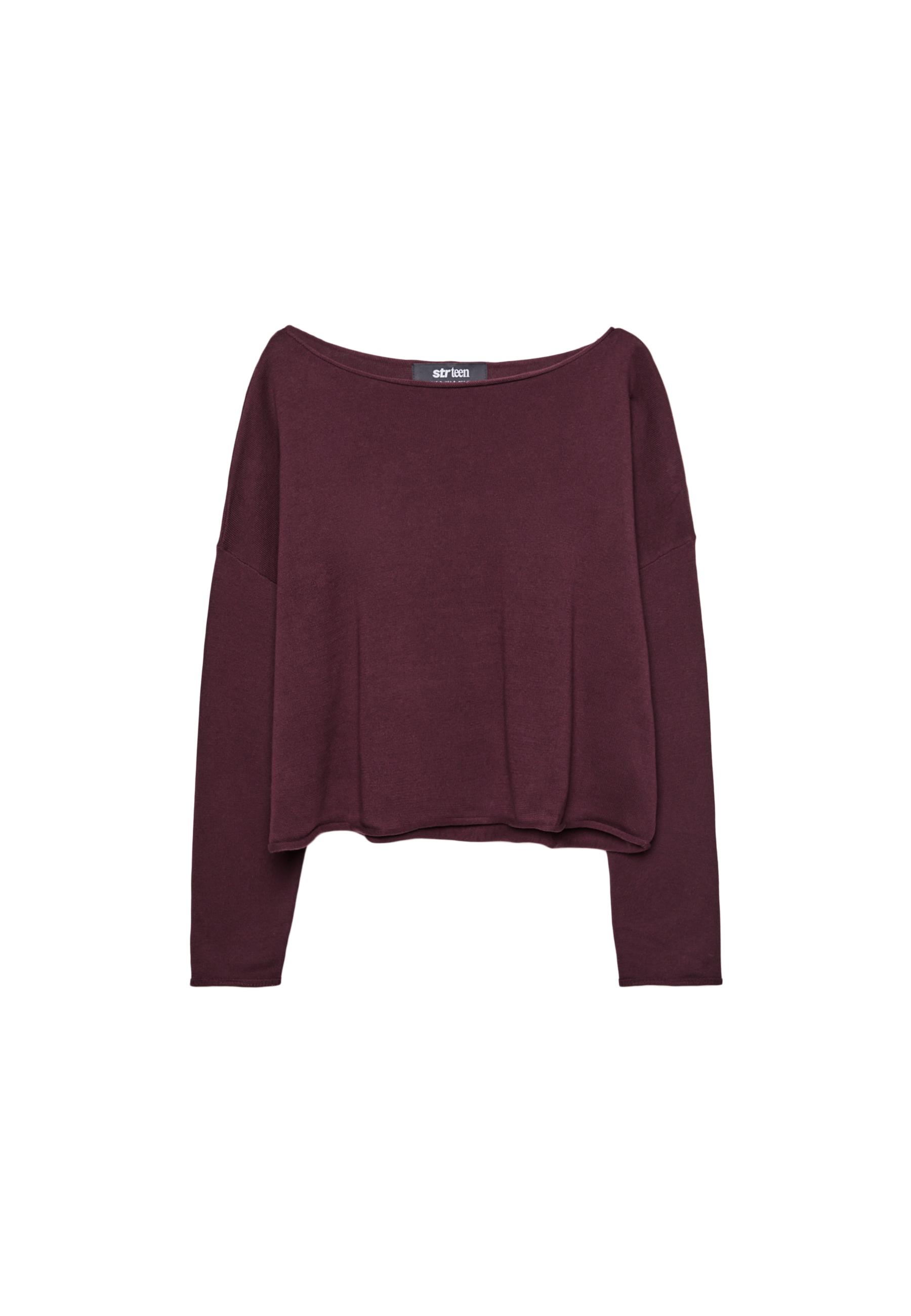 Boat neck cropped sweater — Burgundy