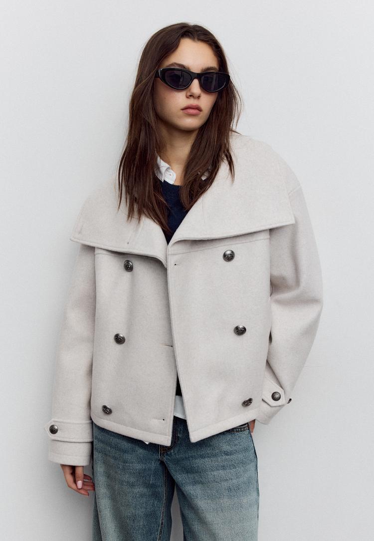 dubbelgesloten jack met opstaande kraag en zachte touch