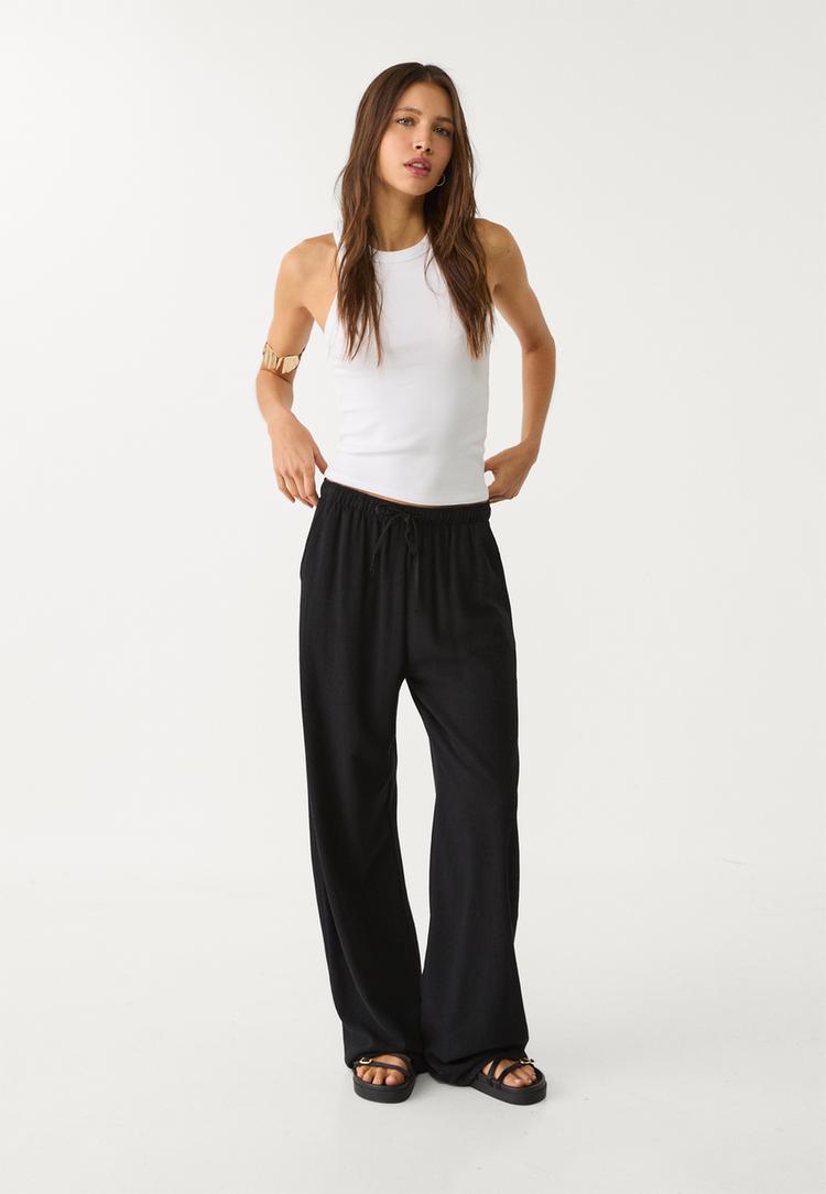 pantalon fluido con lino