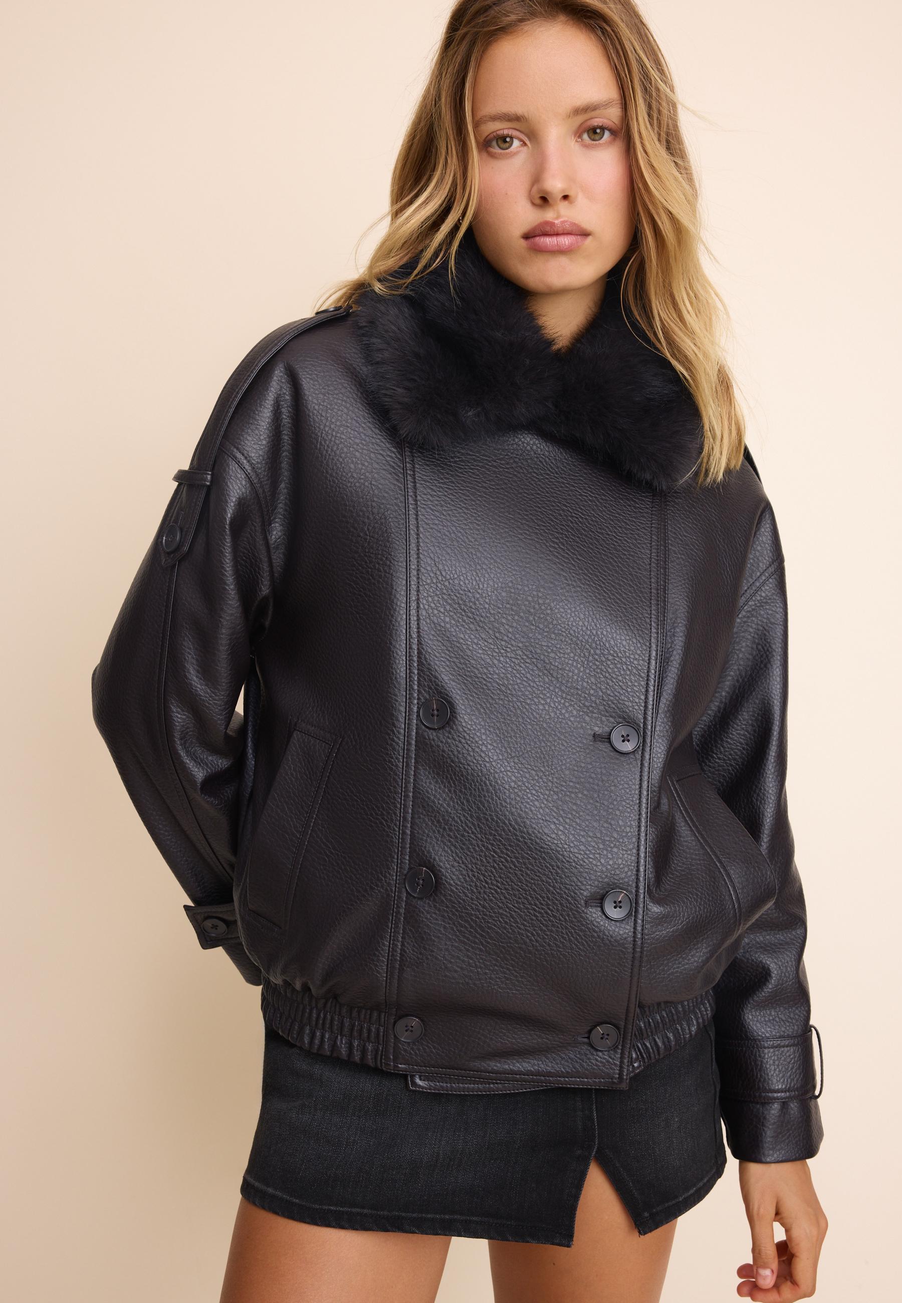 Padded jacket with faux fur collar detail — Brown
