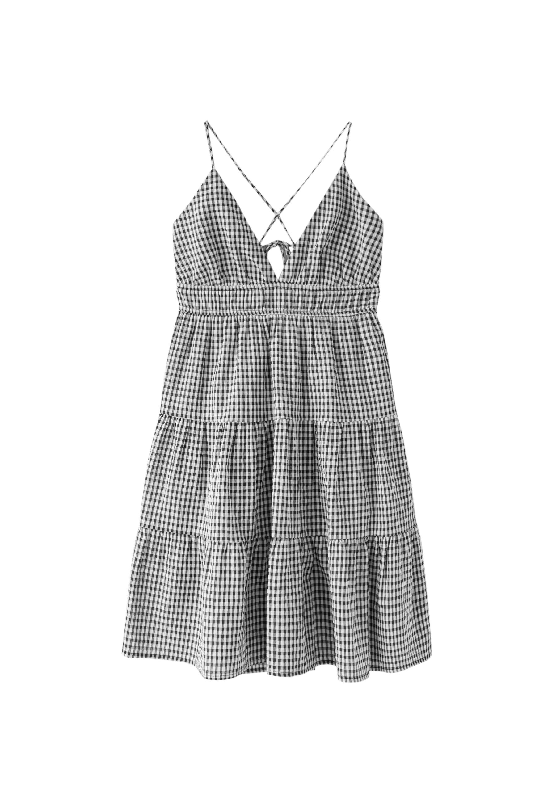 Gingham open-back short dress — Black