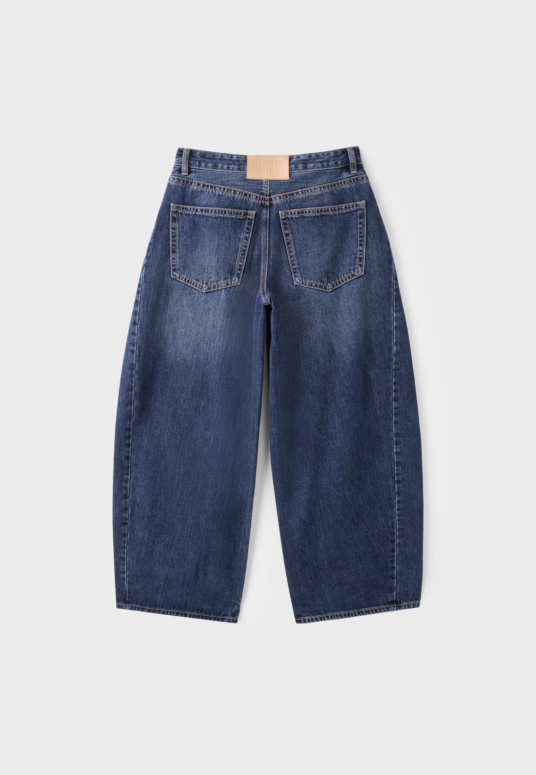 Crossover waist baggy jeans — MEDIUM DENIM WASH
