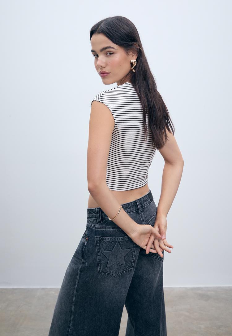 camiseta ajustada basica crop rayas