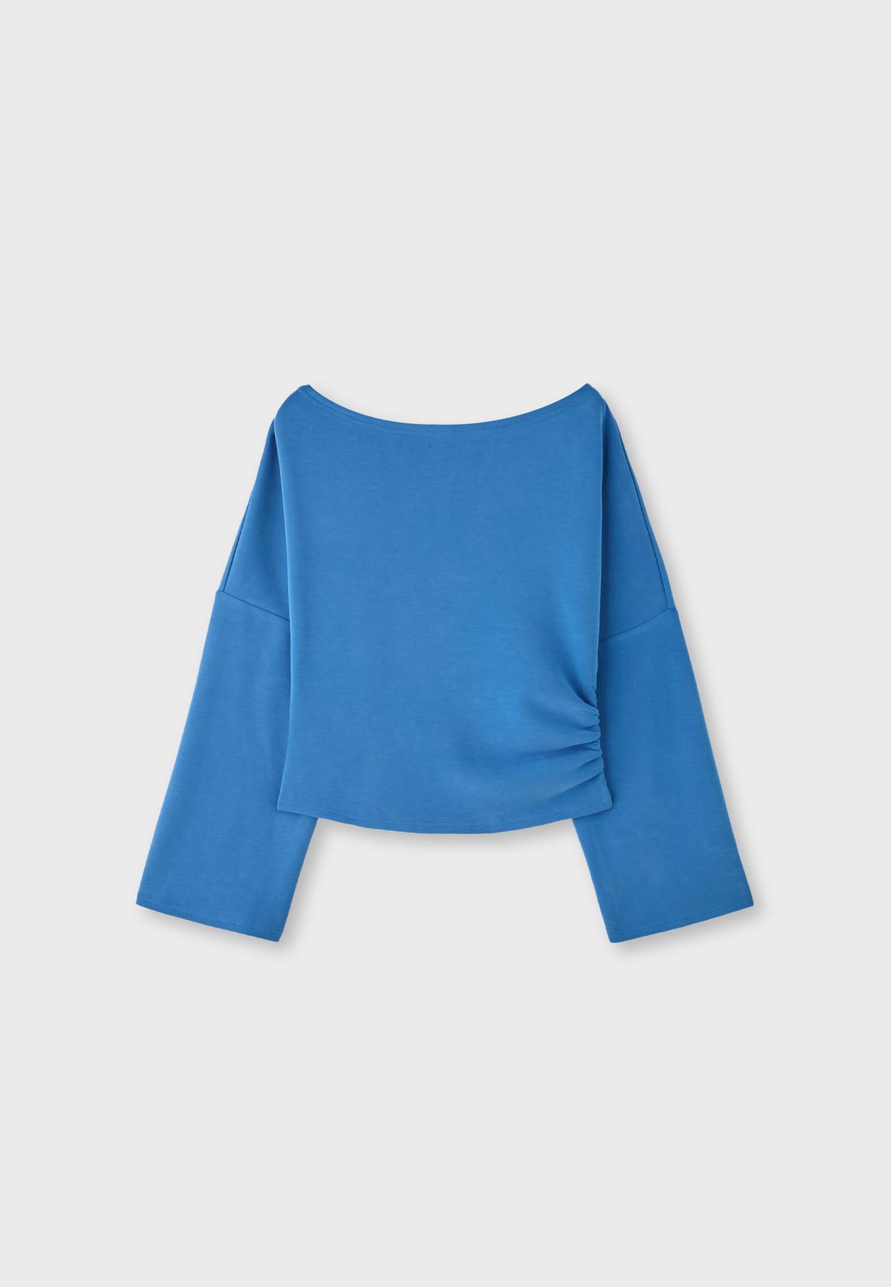 Asymmetric soft-touch ruched sweatshirt — Electric blue