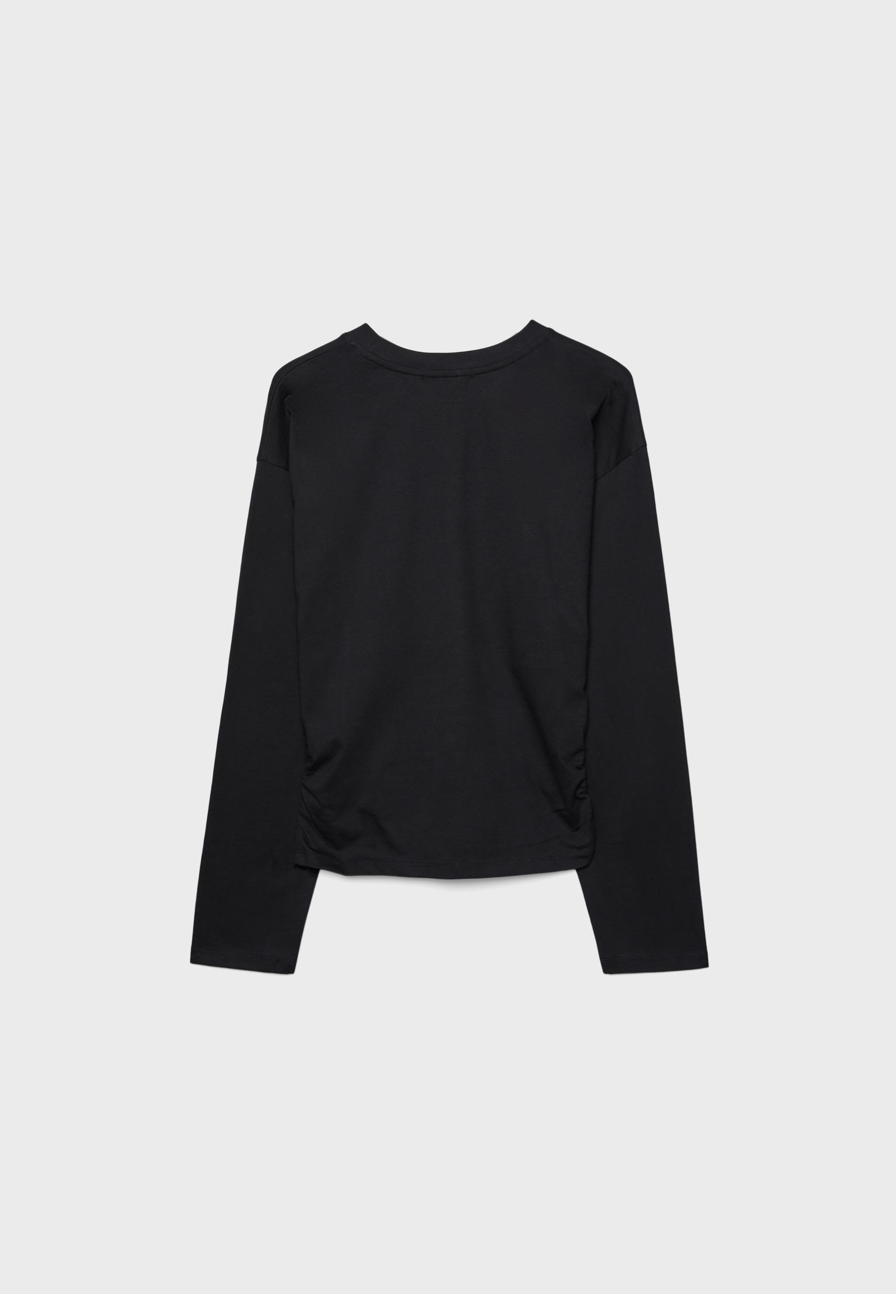 Long sleeve gathered T-shirt — Black