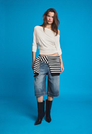 Asymmetric modal T-shirt — Ecru 2