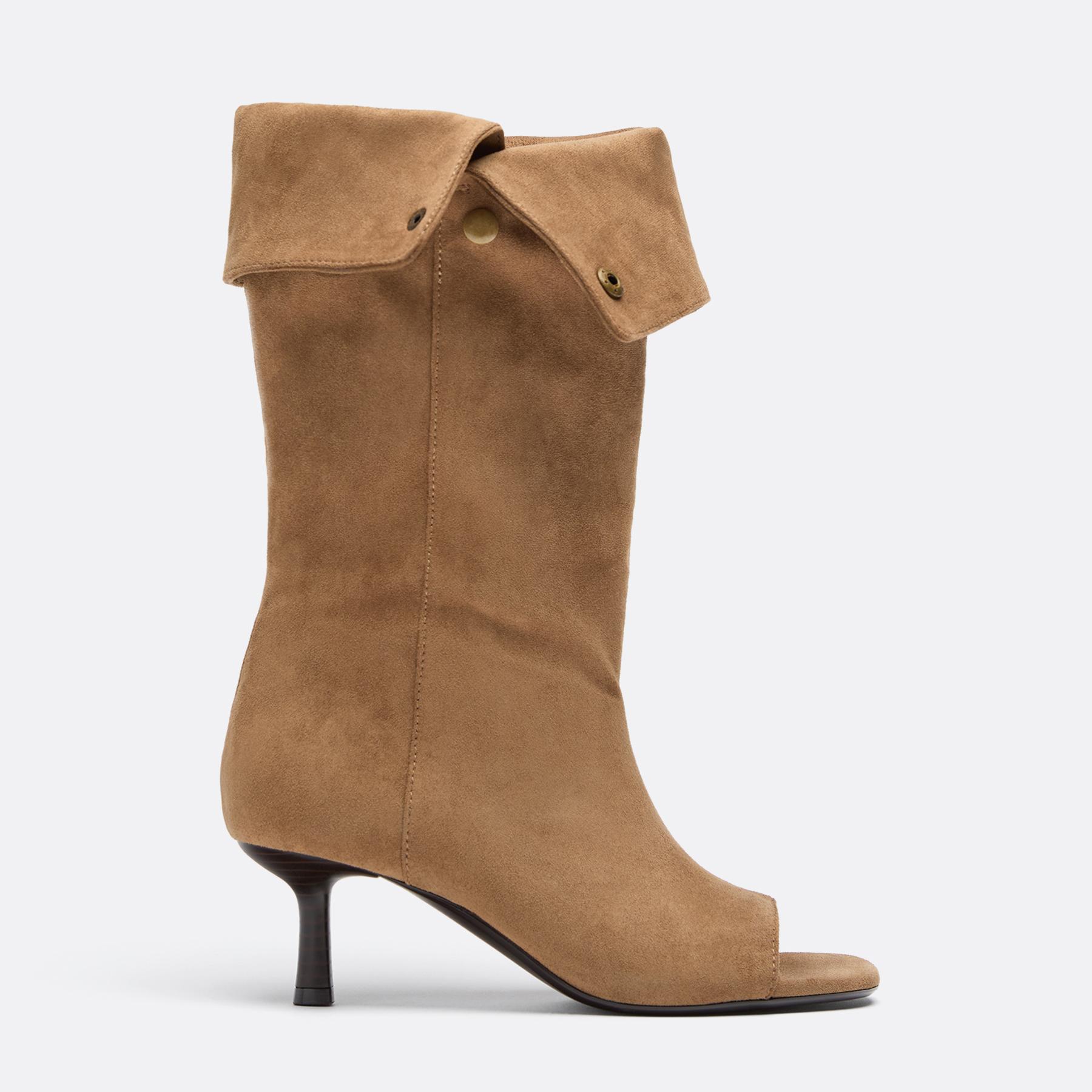 Slouchy faux suede stiletto ankle boots — BEIGE (alternate view)