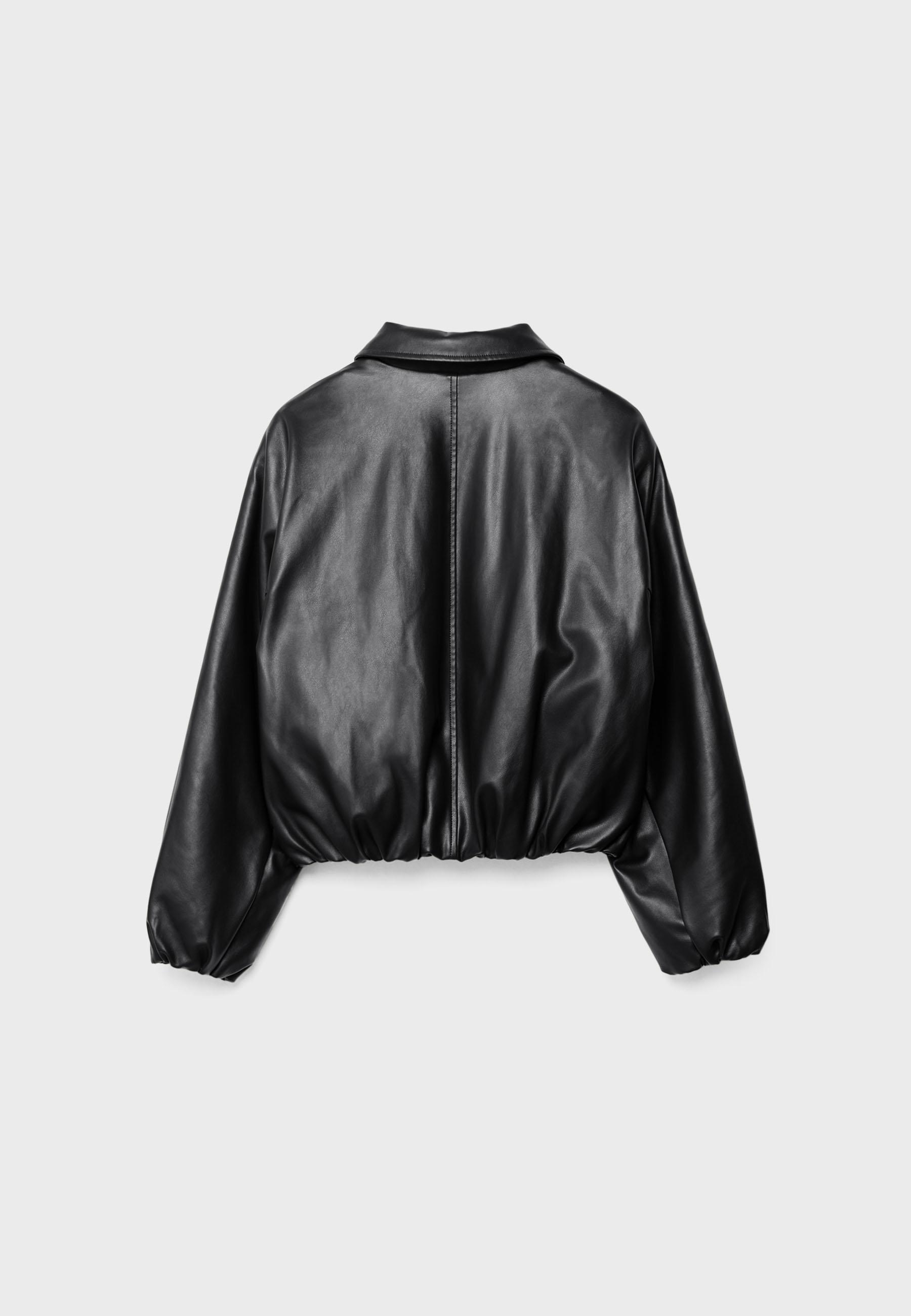 Padded leather effect bomber jacket — Black