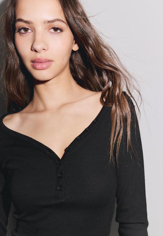 Stradivarius Blouse With Buttons Black M