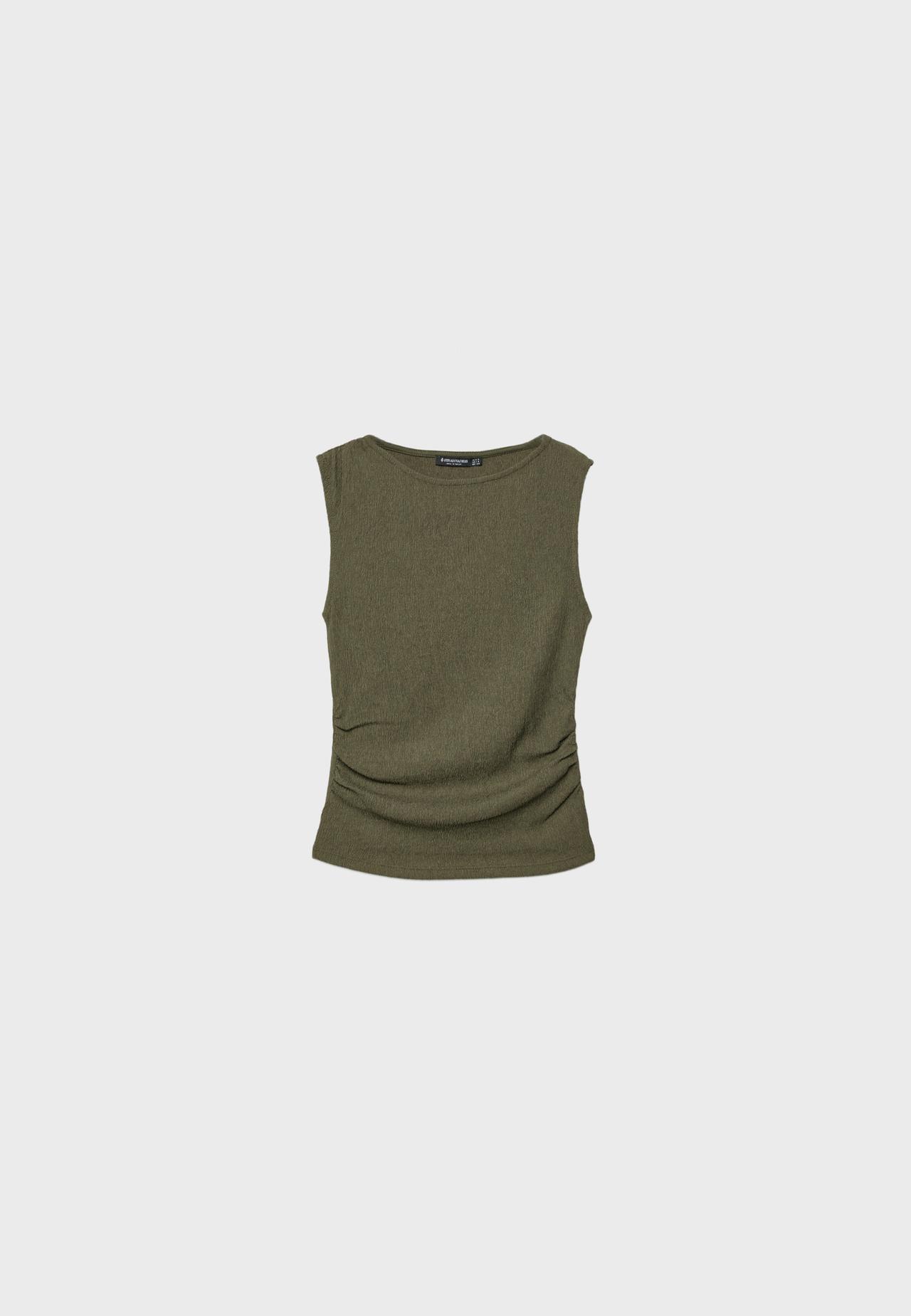 Textured ruched top — Khaki