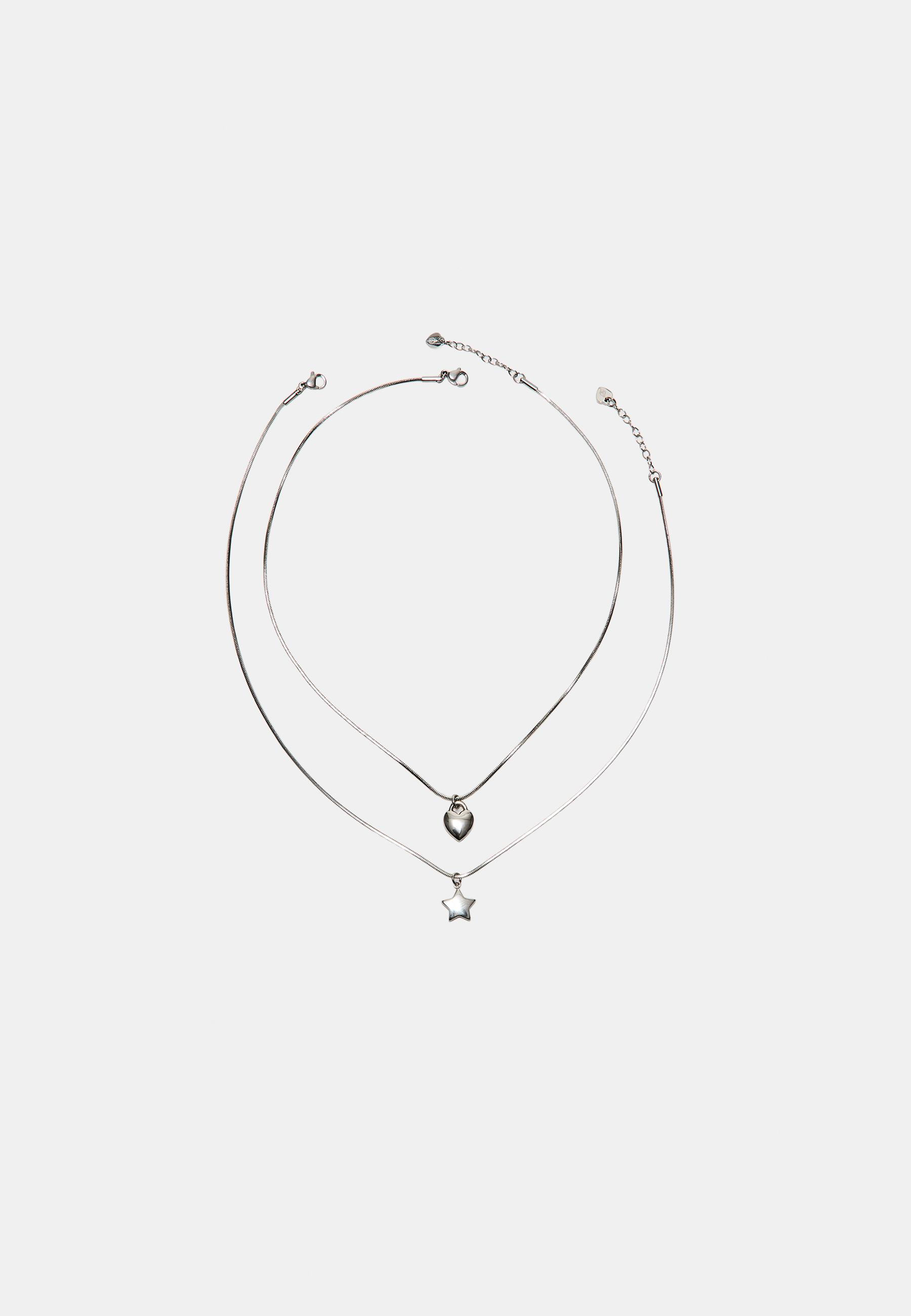 Set of 2 waterproof star & heart necklaces — Grey