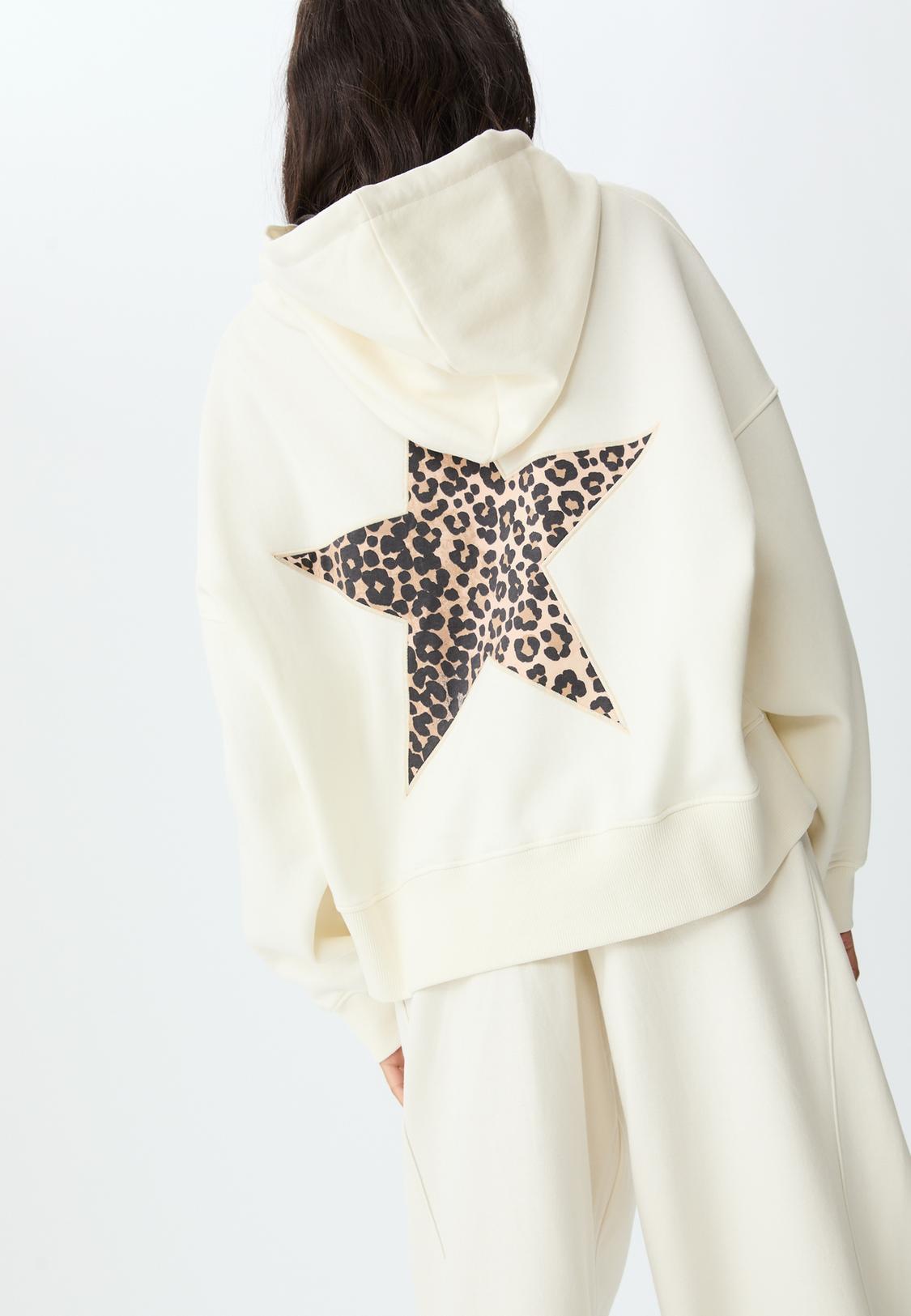 Womens Hoodie Star Sleeve Hoodie Star And Leopard Print Hoodie