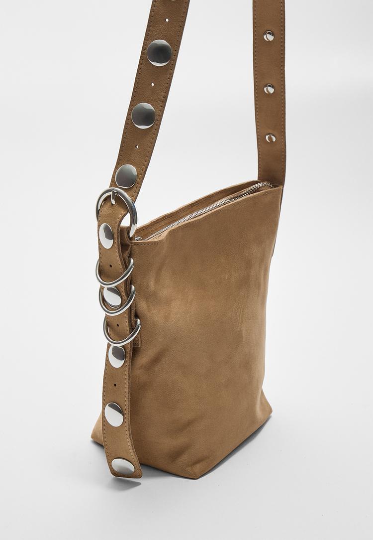 faux suede crossbody bag with strap detail