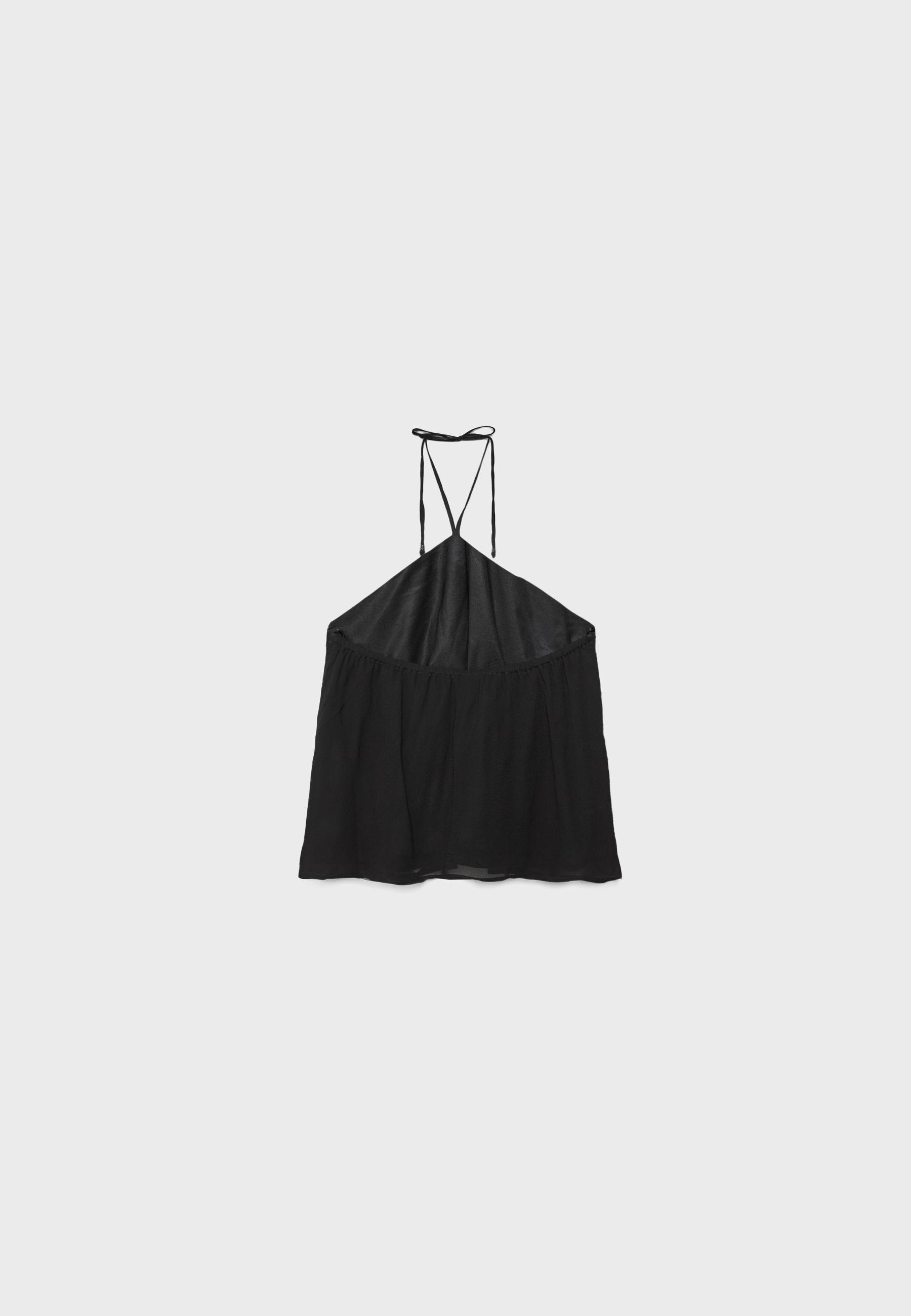 Embroidered halter top — Black