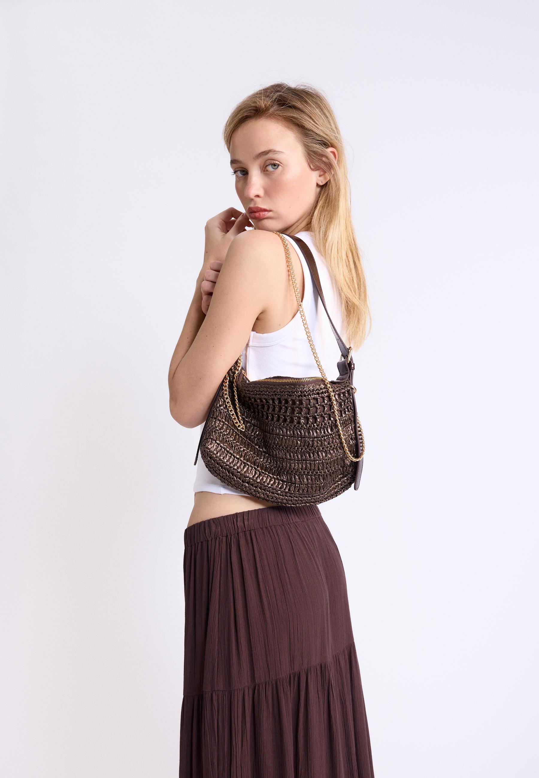 Mini crochet shoulder bag — Brown
