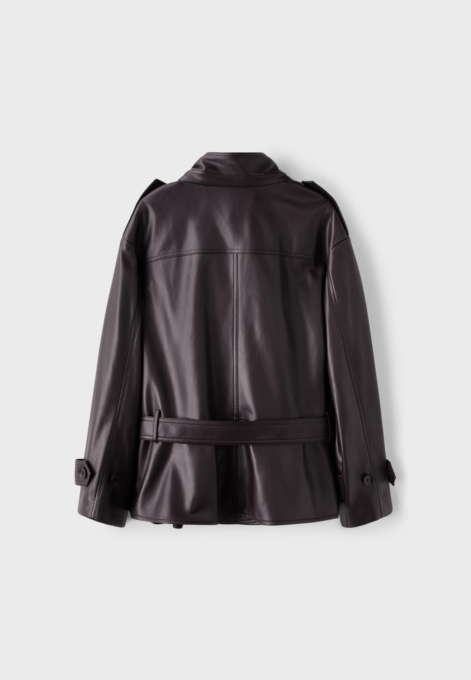 Leather effect peplum trench coat — Purple
