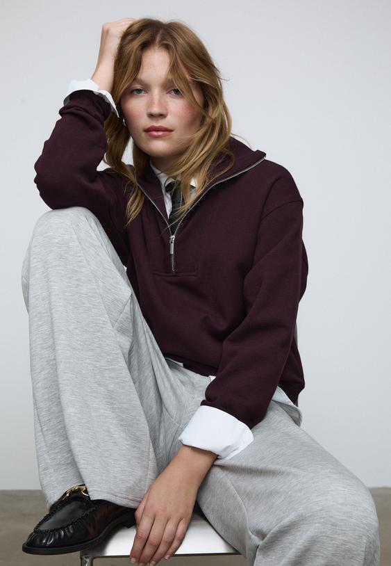 high neck zip up sweatshirt