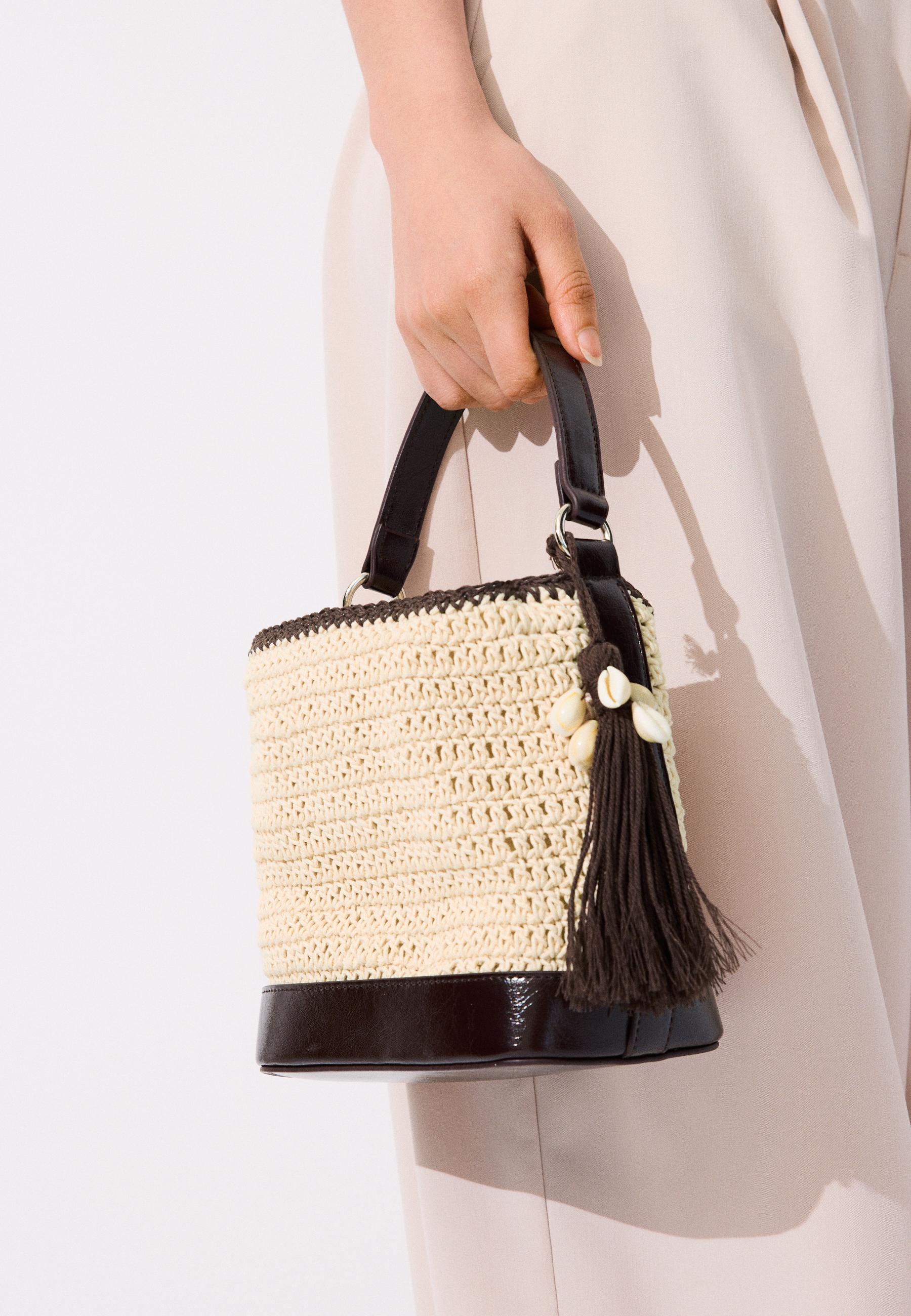 Combined crochet bucket bag — Ecru