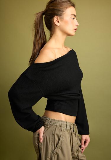 Boat neck T-shirt with waistband — Black 6