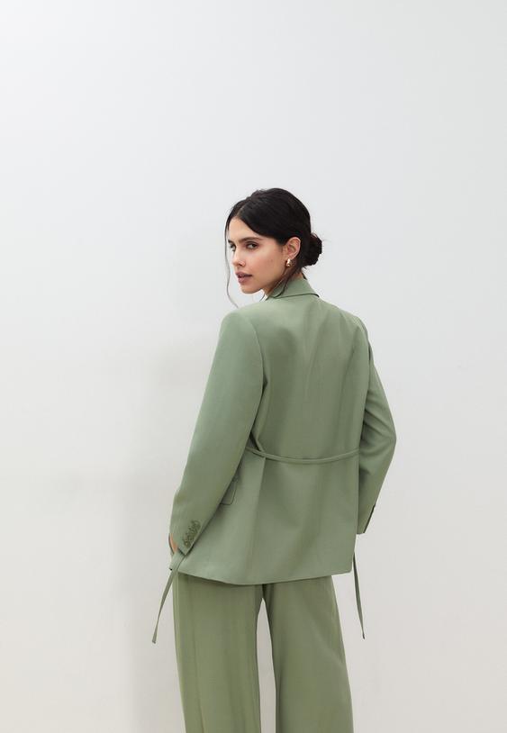 Stradivarius Belted Blazer Khaki M