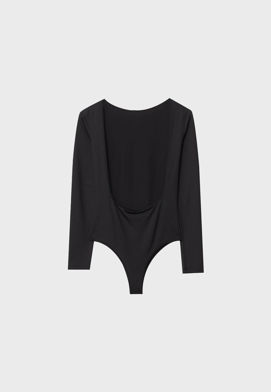 Haut Noir Manche Longue Dos Nu Plus Top Noir À Manches Longues Et