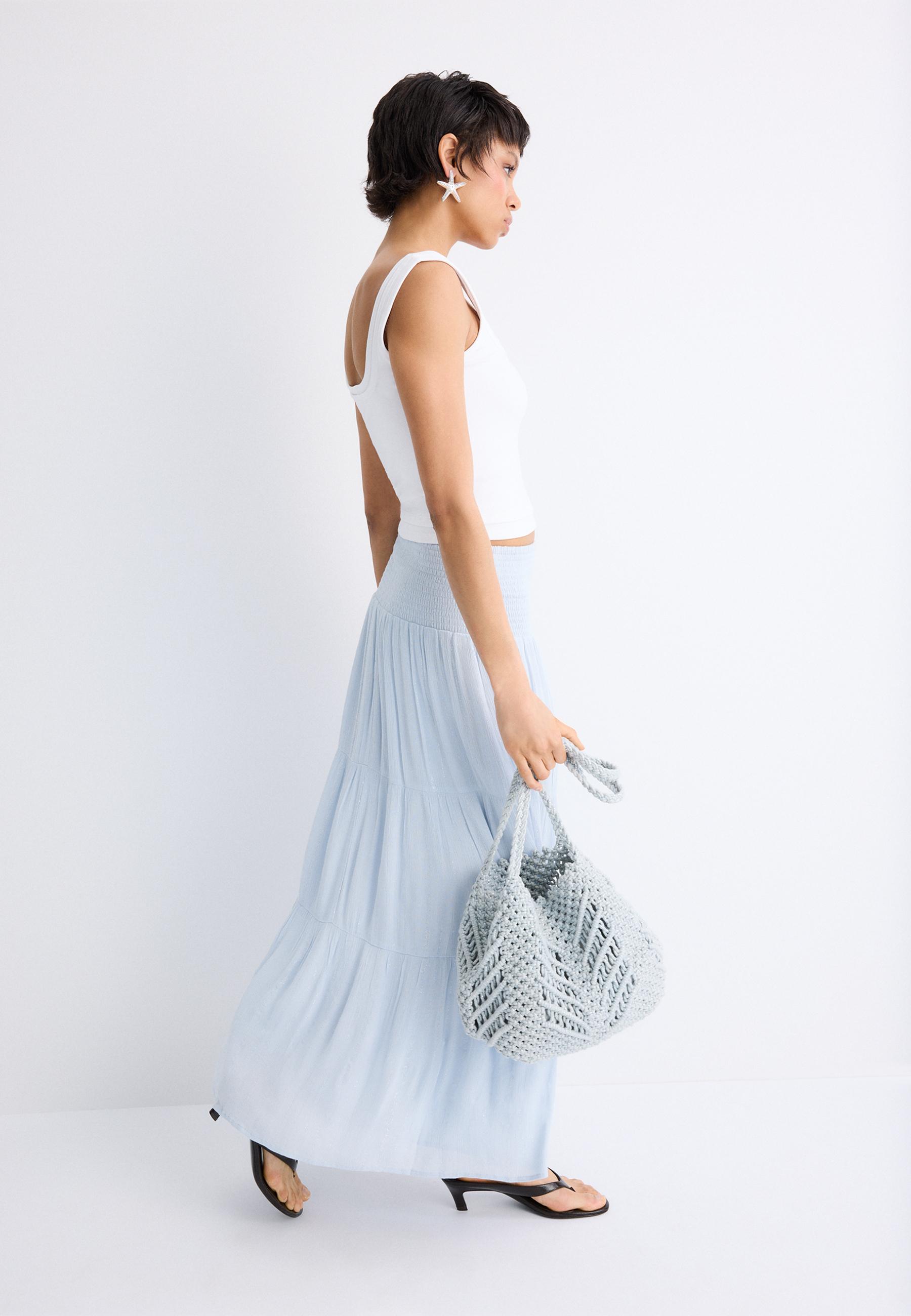 Metallic thread crochet shopper bag — Grey