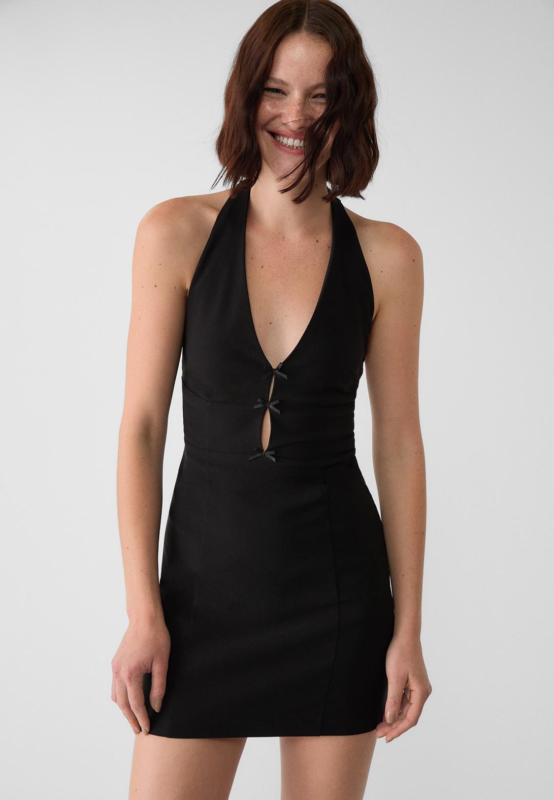 Vestido Negro Vestido Halter Corto Stradivarius Vestidos Cortos - Main Image