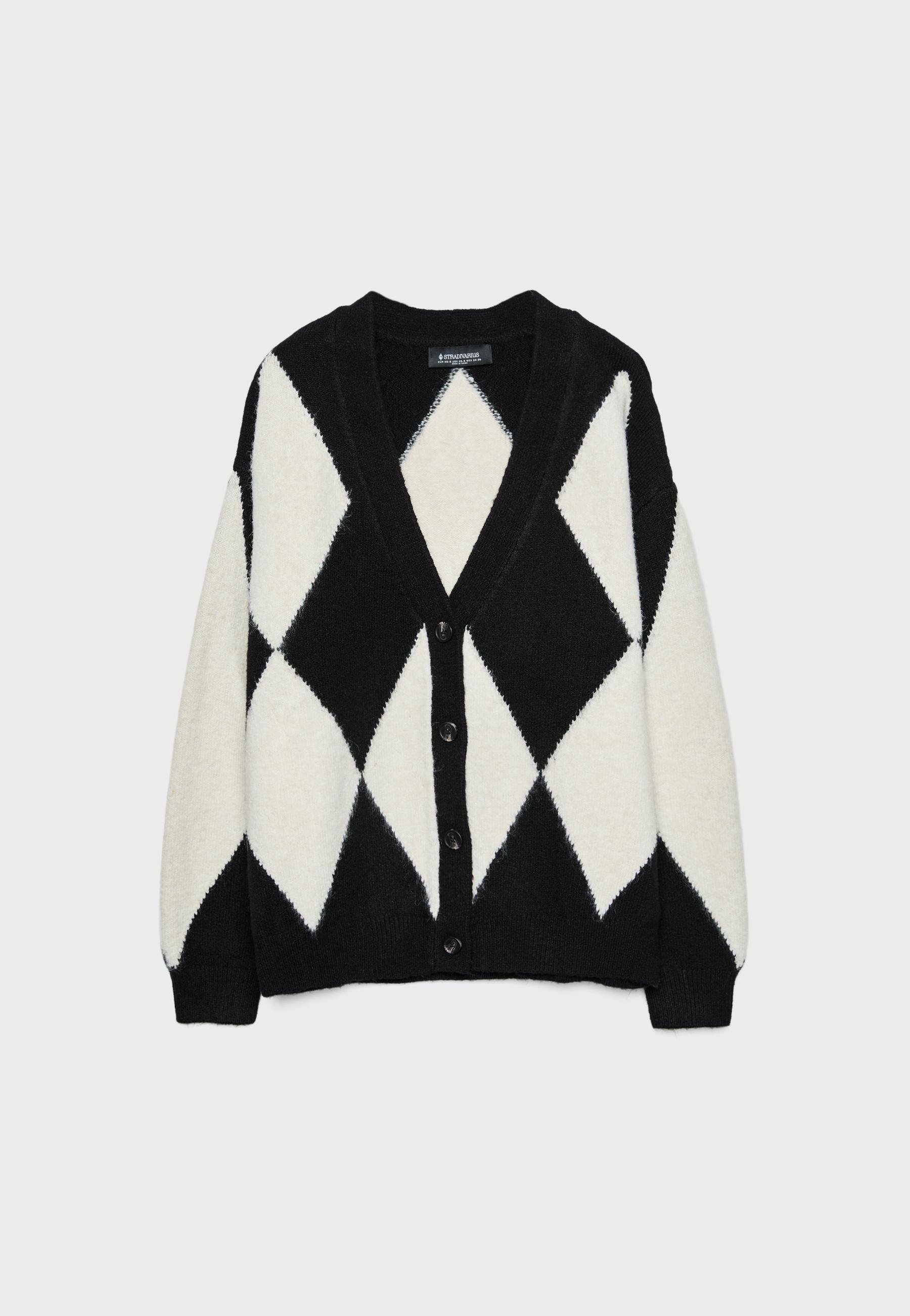 Oversize knit cardigan with diamonds - Women's fashion