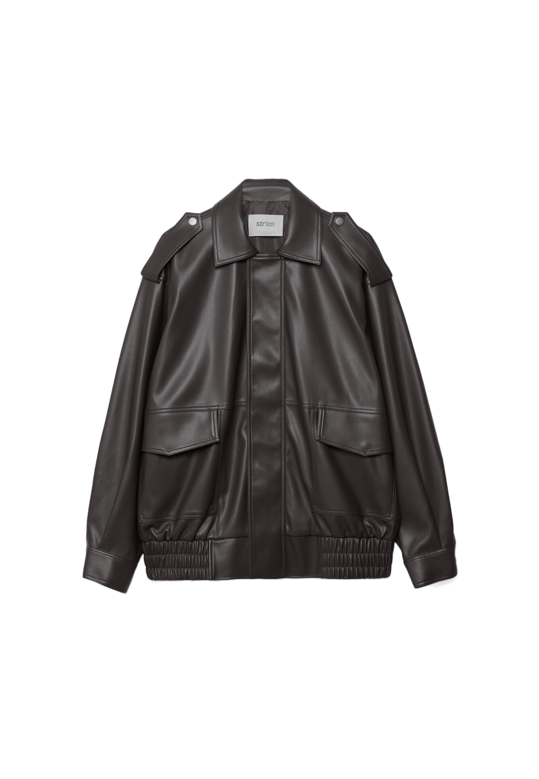 Oversize leather effect biker jacket — Brown