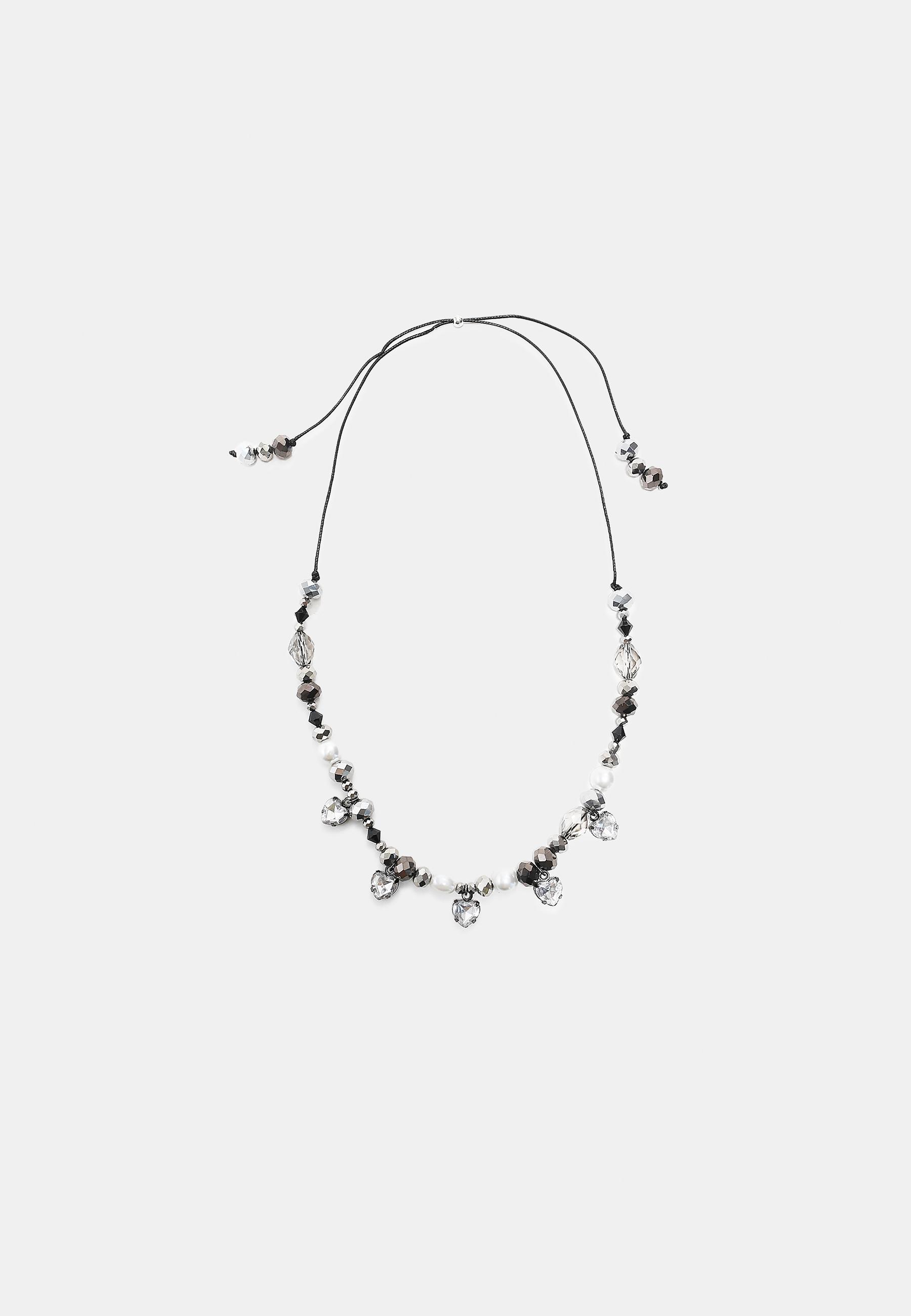 Jewelled beaded necklace — Grey