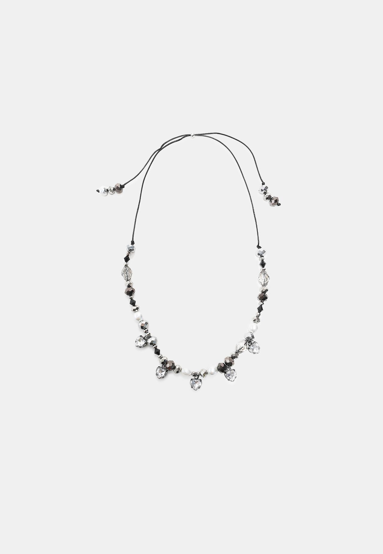 Beaded rhinestone necklace — Grey
