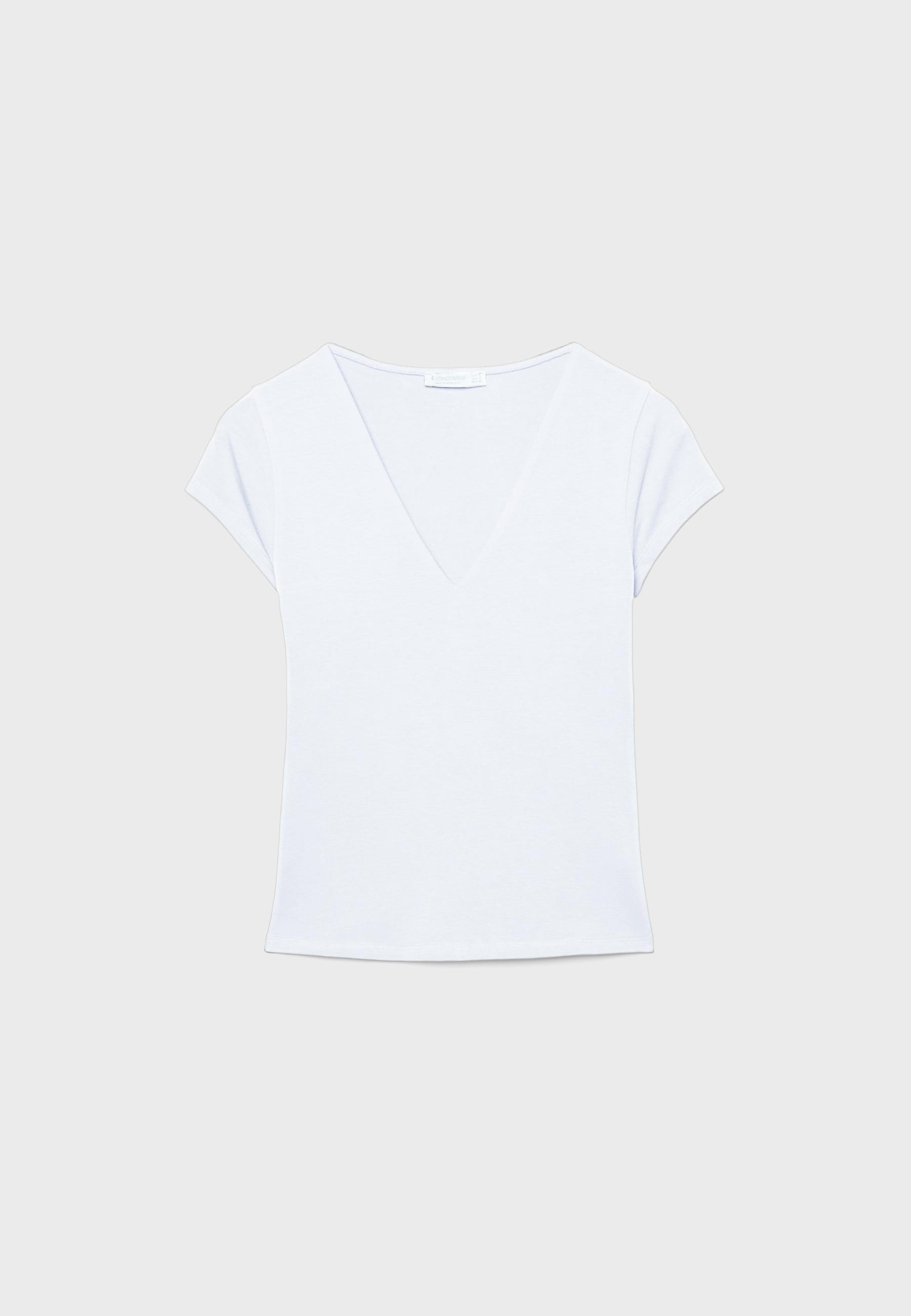V-neck short sleeve T-shirt — White