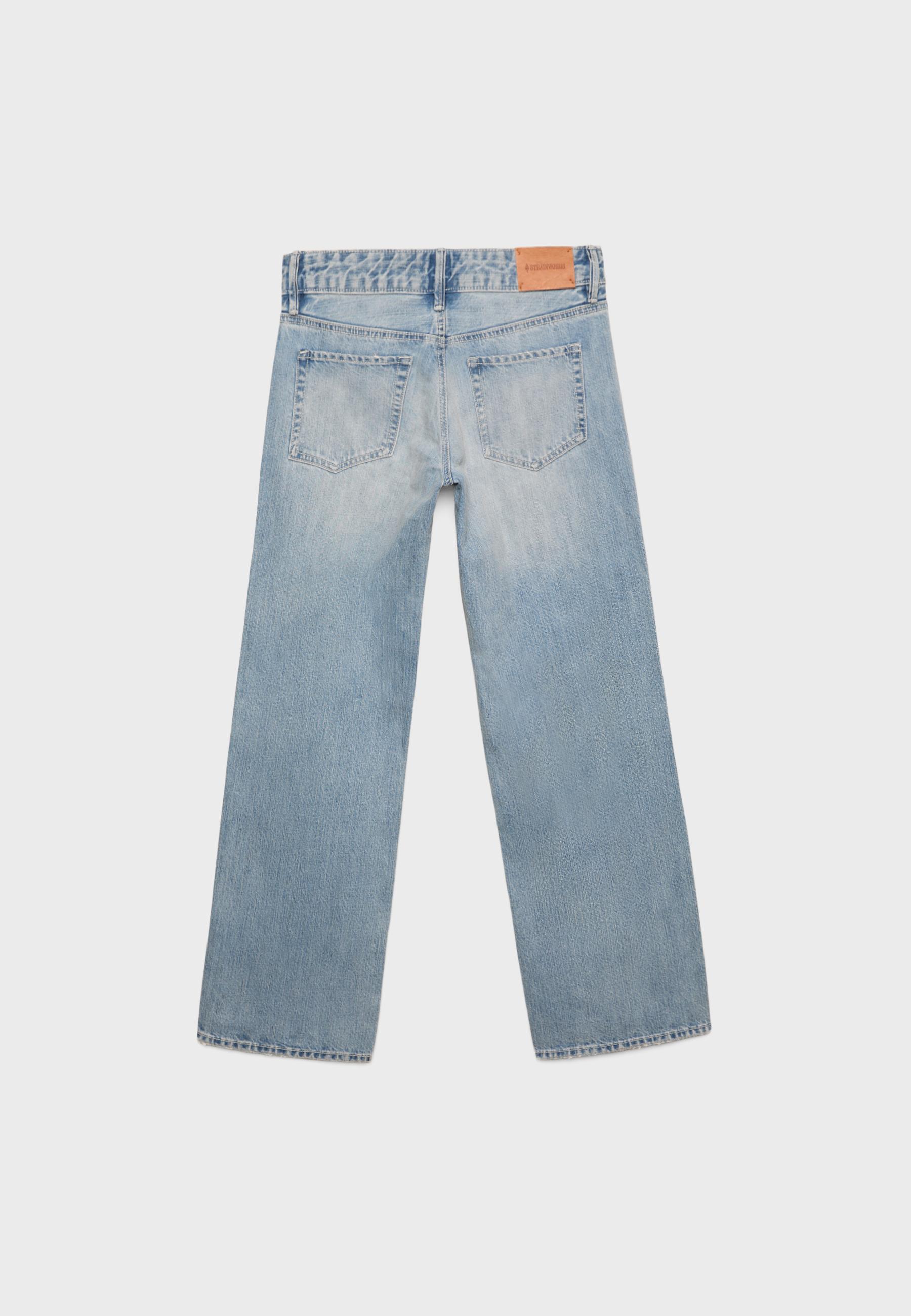 Ripped low-waist straight jeans — MEDIUM LIGHT BLUE DENIM