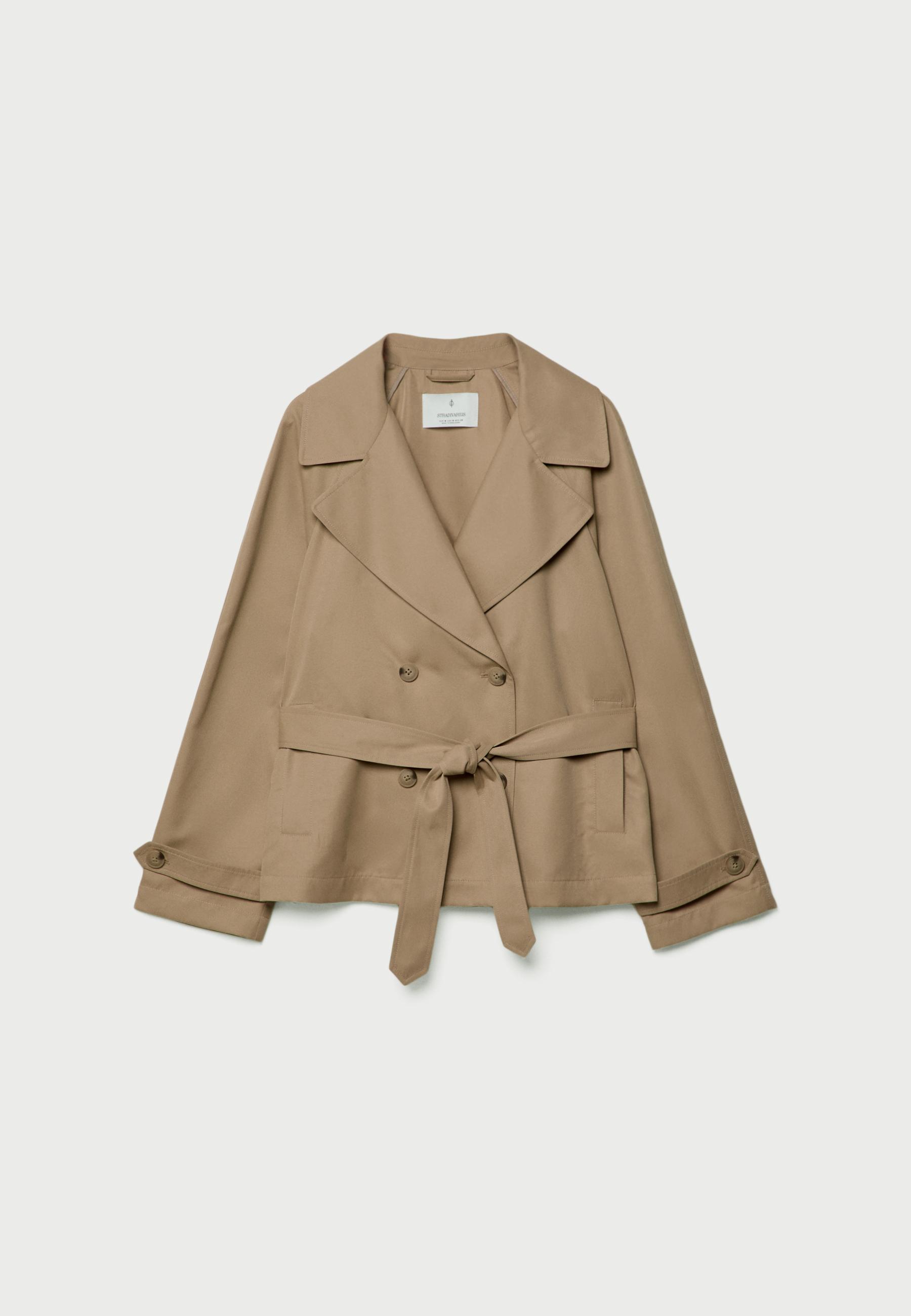 Short flowing trench coat with belt — Khaki