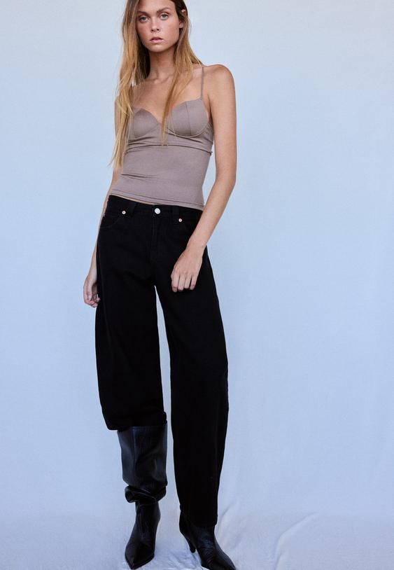 Stradivarius Top Im Burlesque-Look Braun M