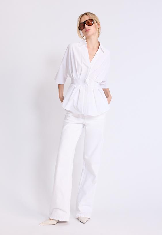 Stradivarius Chemise Popeline Plissée Manches Japonaises Blanc Xs