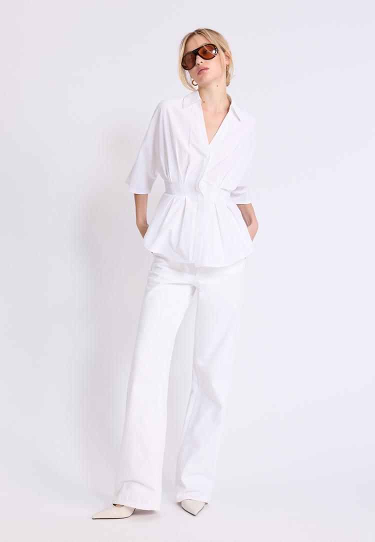 Stradivarius Popeline Blouse Met Plooien En Kimonomouw Wit Xl