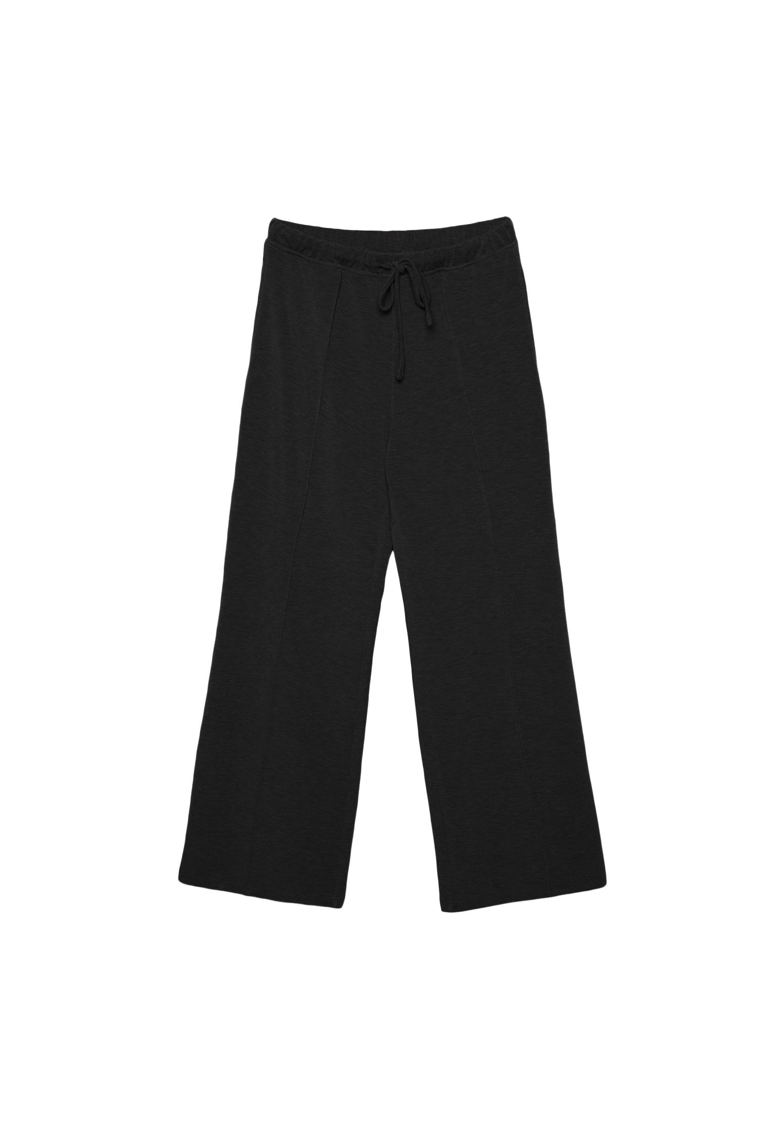 Soft-touch wide-leg pin-tuck joggers — Black