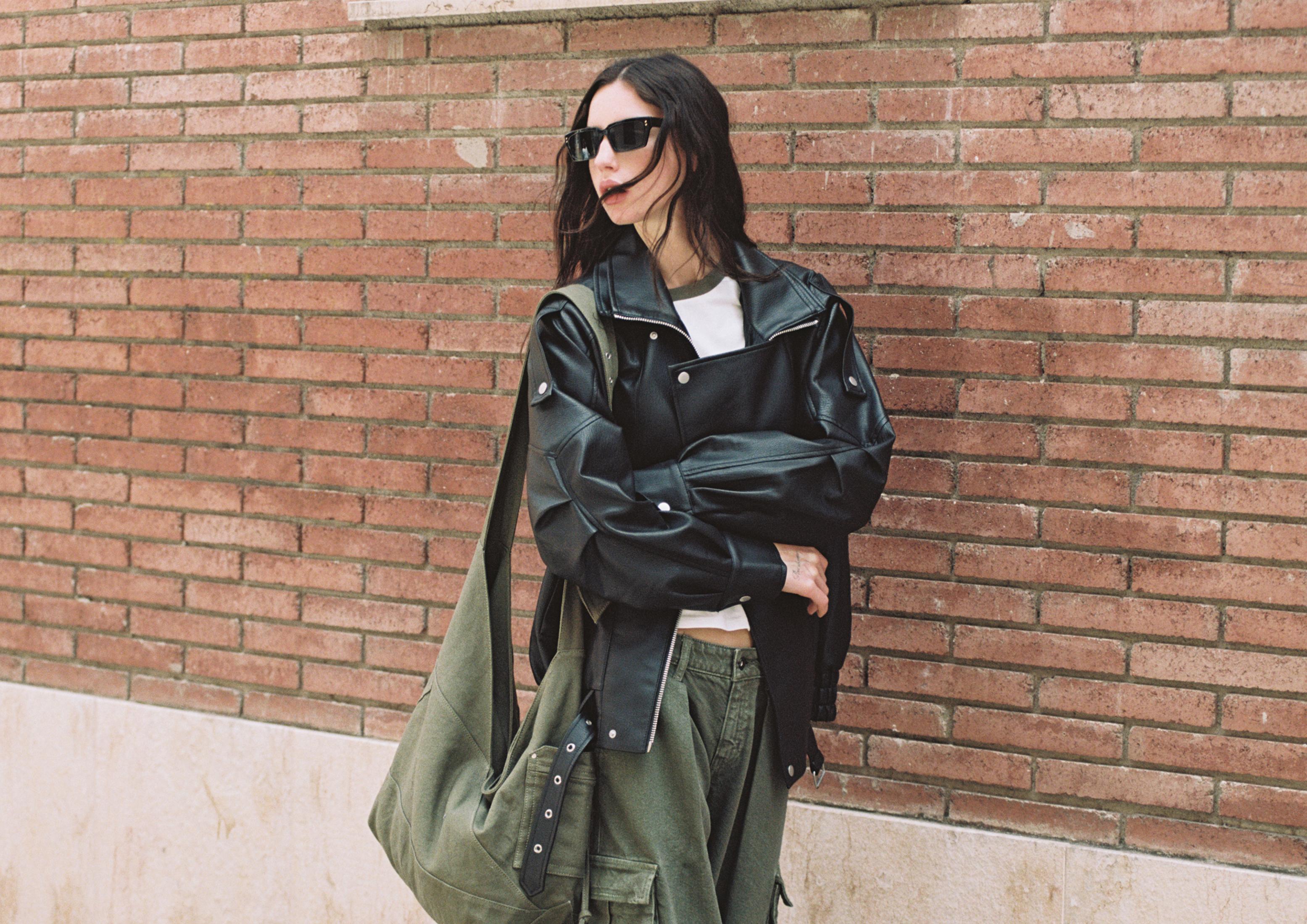 Oversize leather effect lapel jacket — Black