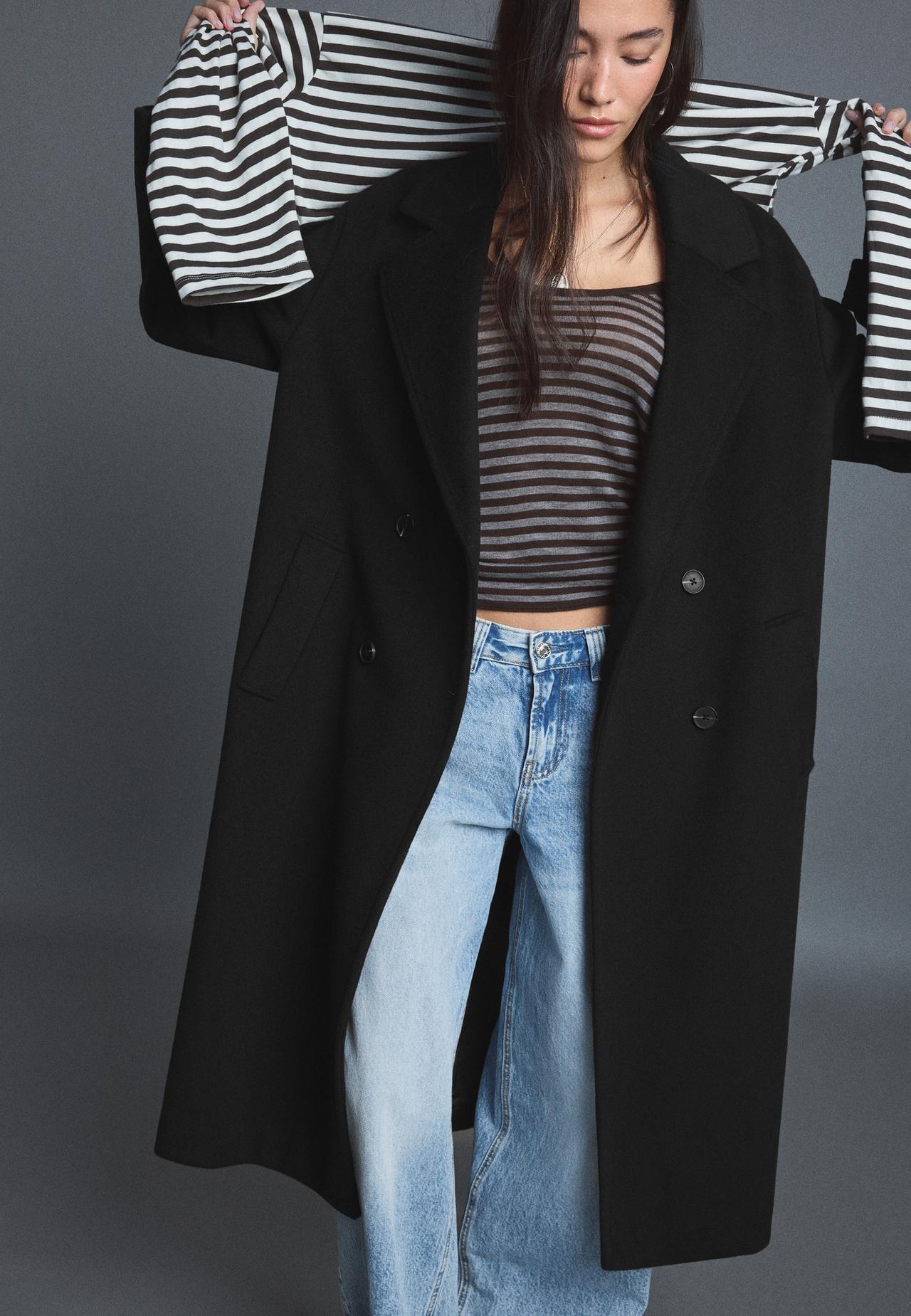 Long oversize soft-touch coat — Black