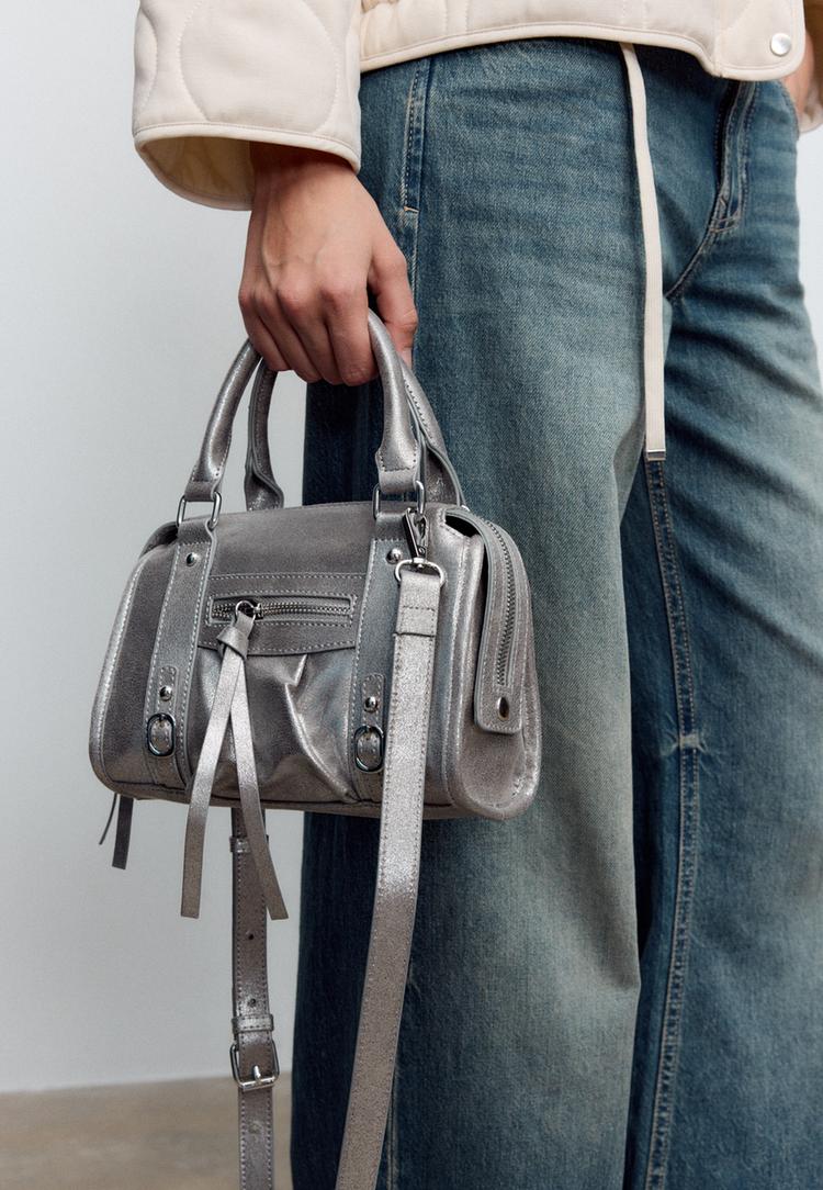 Stradivarius Τσάντα Bowling Χιαστί Με Φερμουάρ Γκρι Os φωτογραφία