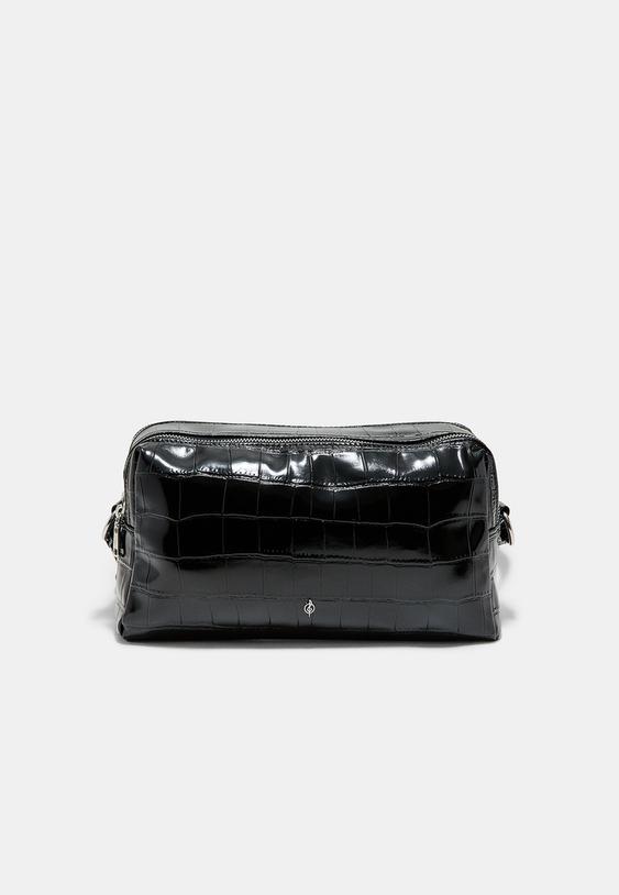 Stradivarius Croc-Effect Rectangular Shoulder Bag Black Os