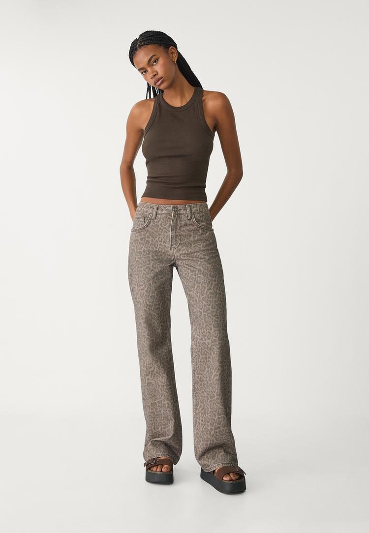 pantalon straight leopardo