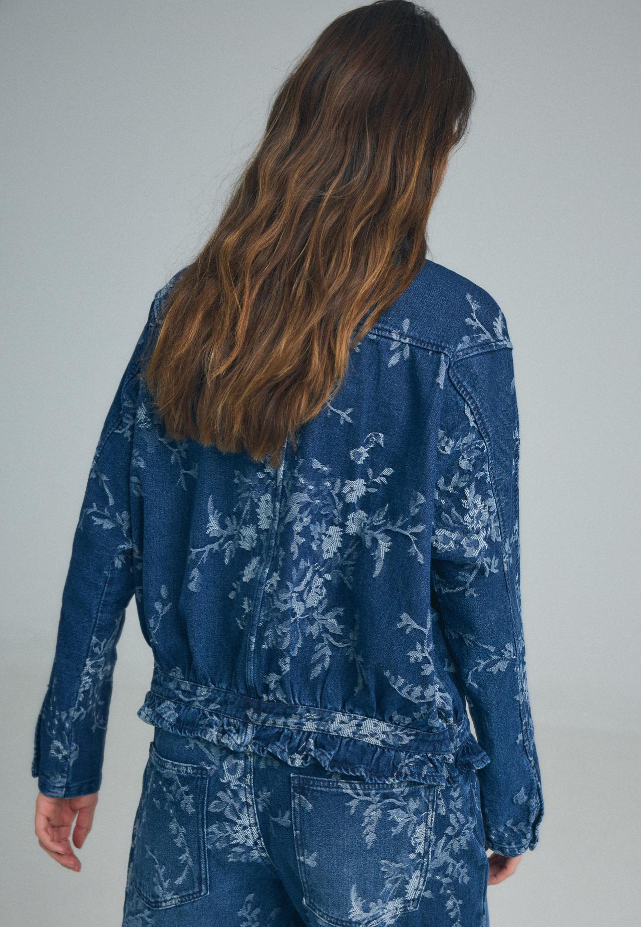 Floral jacquard jacket — MEDIUM BLUE DENIM
