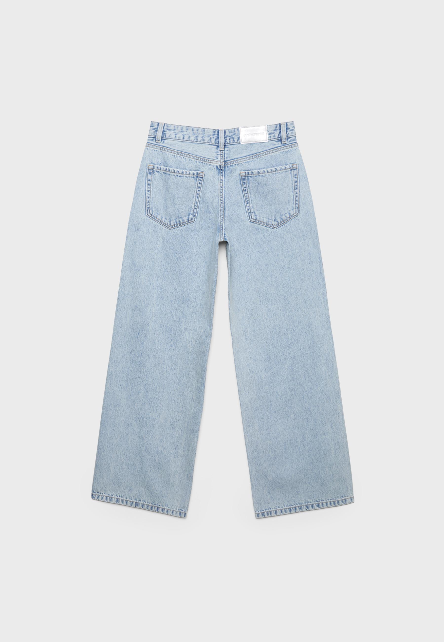 Low-waist wide-leg jeans with rhinestones — MEDIUM LIGHT BLUE DENIM