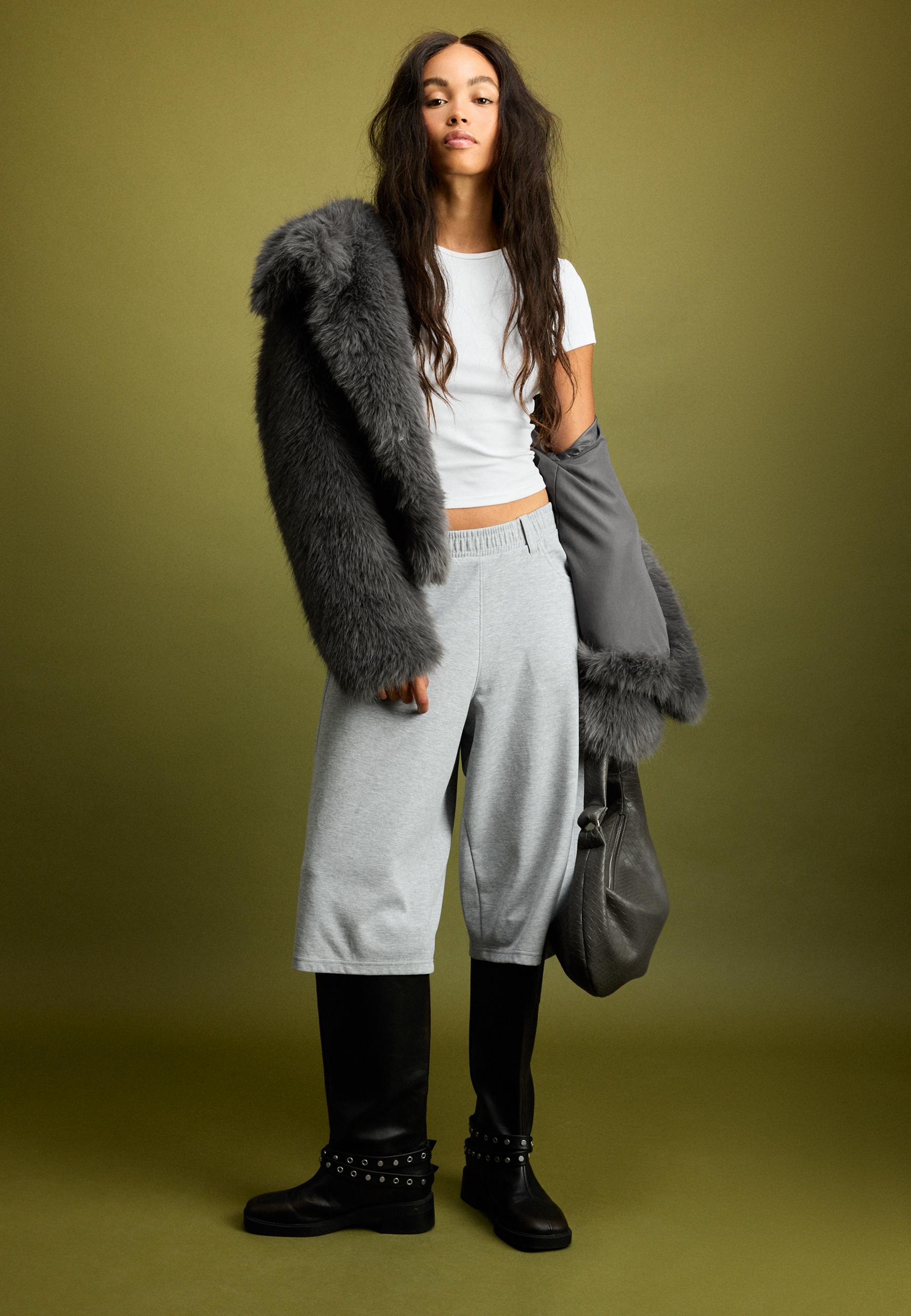 Stradivarius Dik yakalı suni kürk basic ceket görsel 7