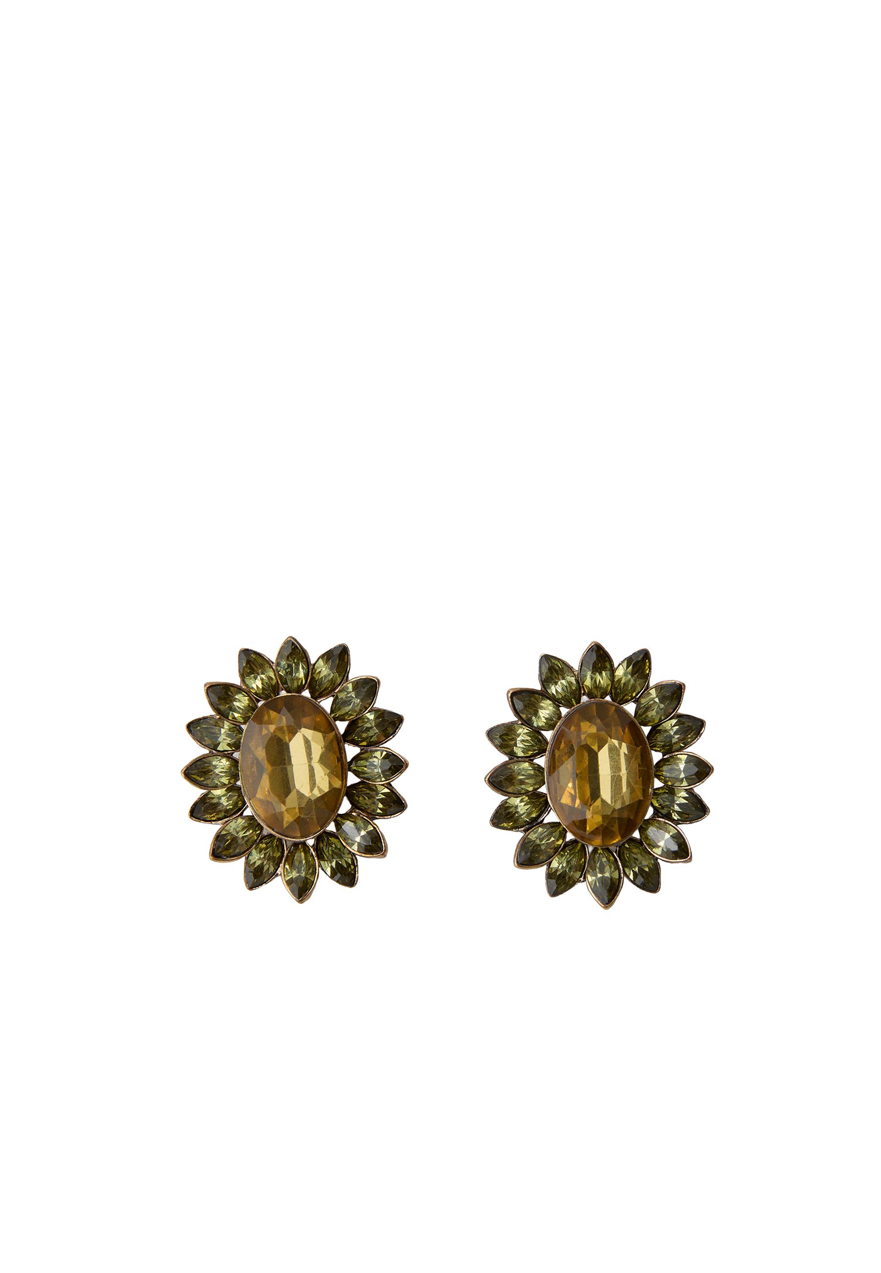 Jewelled stud earrings — Khaki