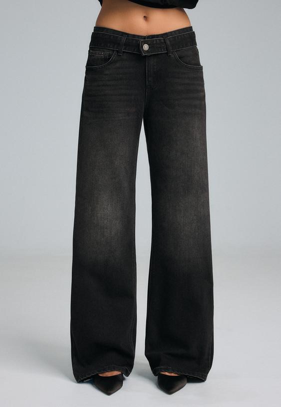 Stradivarius Wide-Leg Double-Waist Jeans Black Denim Wash 12