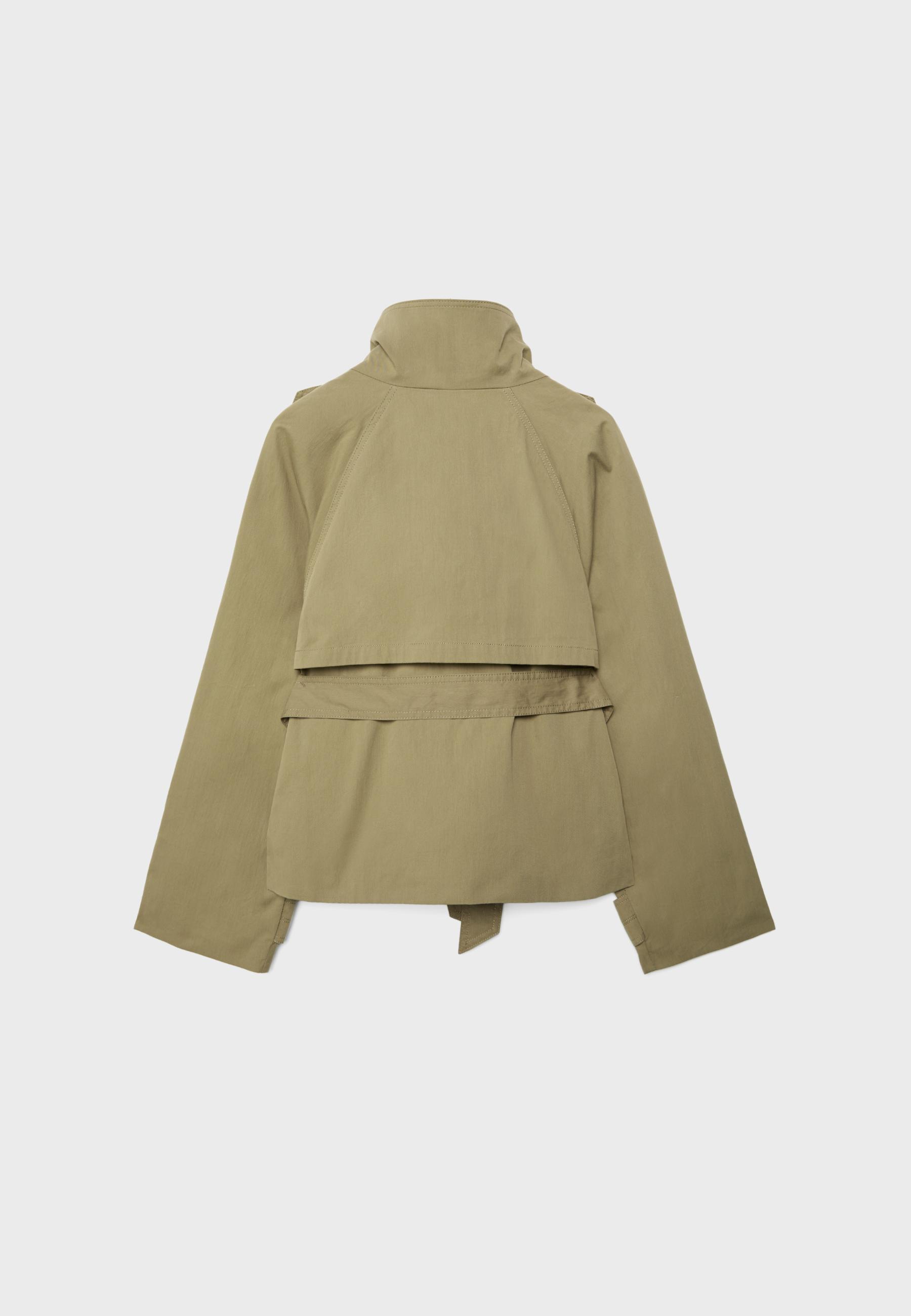High-neck trench coat with belt — Olive green