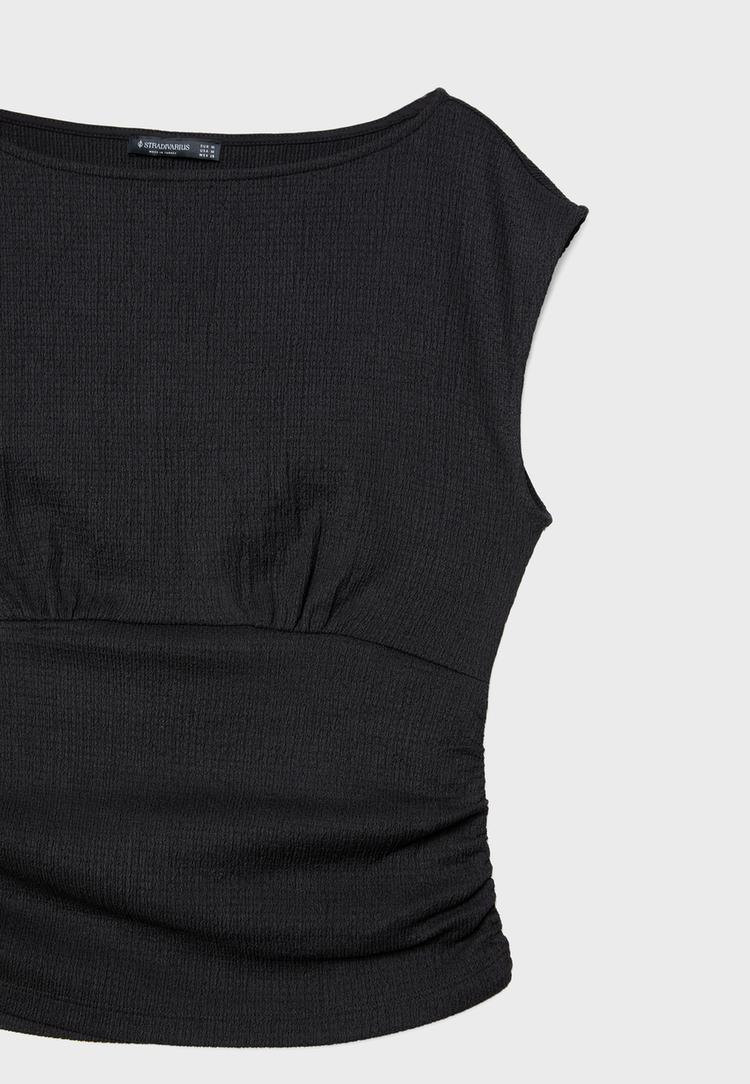 Buruşuk dokulu kısa kollu t-shirt_9